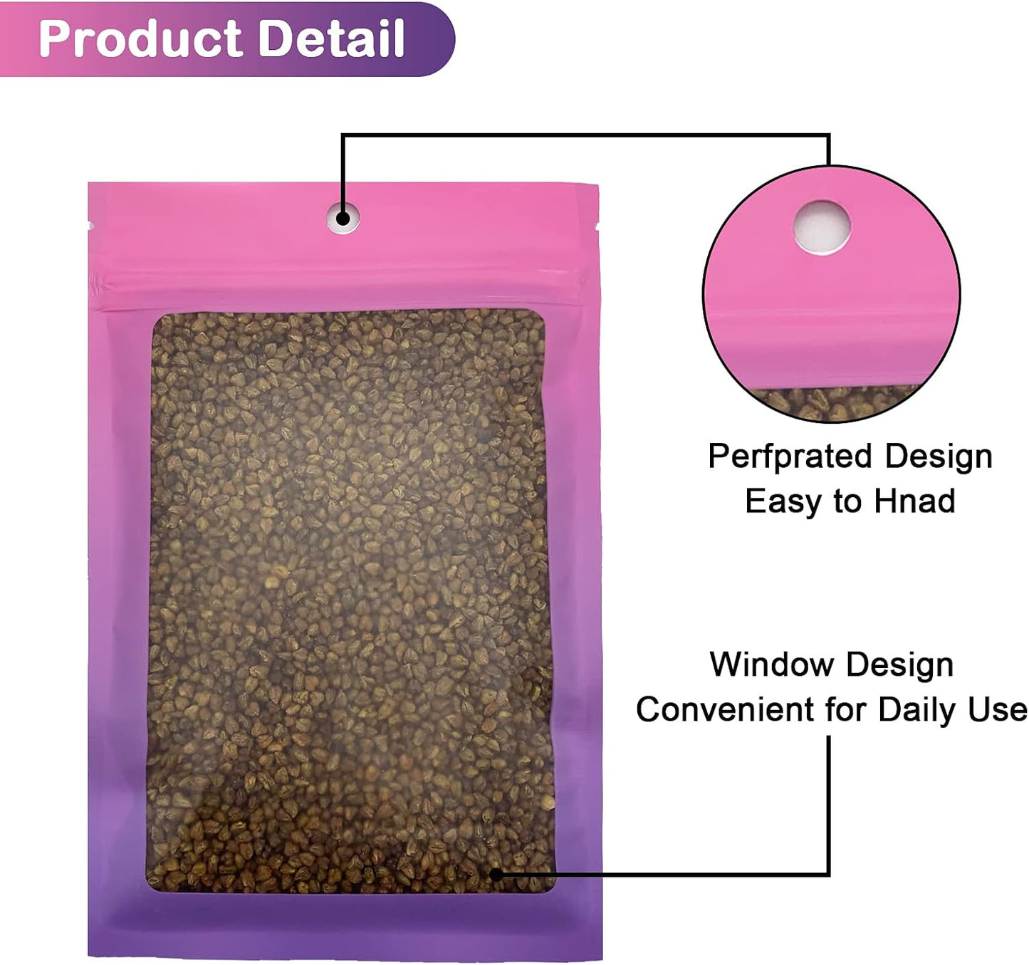 100 Pcs Resealable Mylar Bags, Gradient Color Food Storage Bags, Zip Bag Foil Bags Packaging Pouch for Food Storage, Sample, Small Business (Pink Purple, 4.7 X 7.1 Inch)