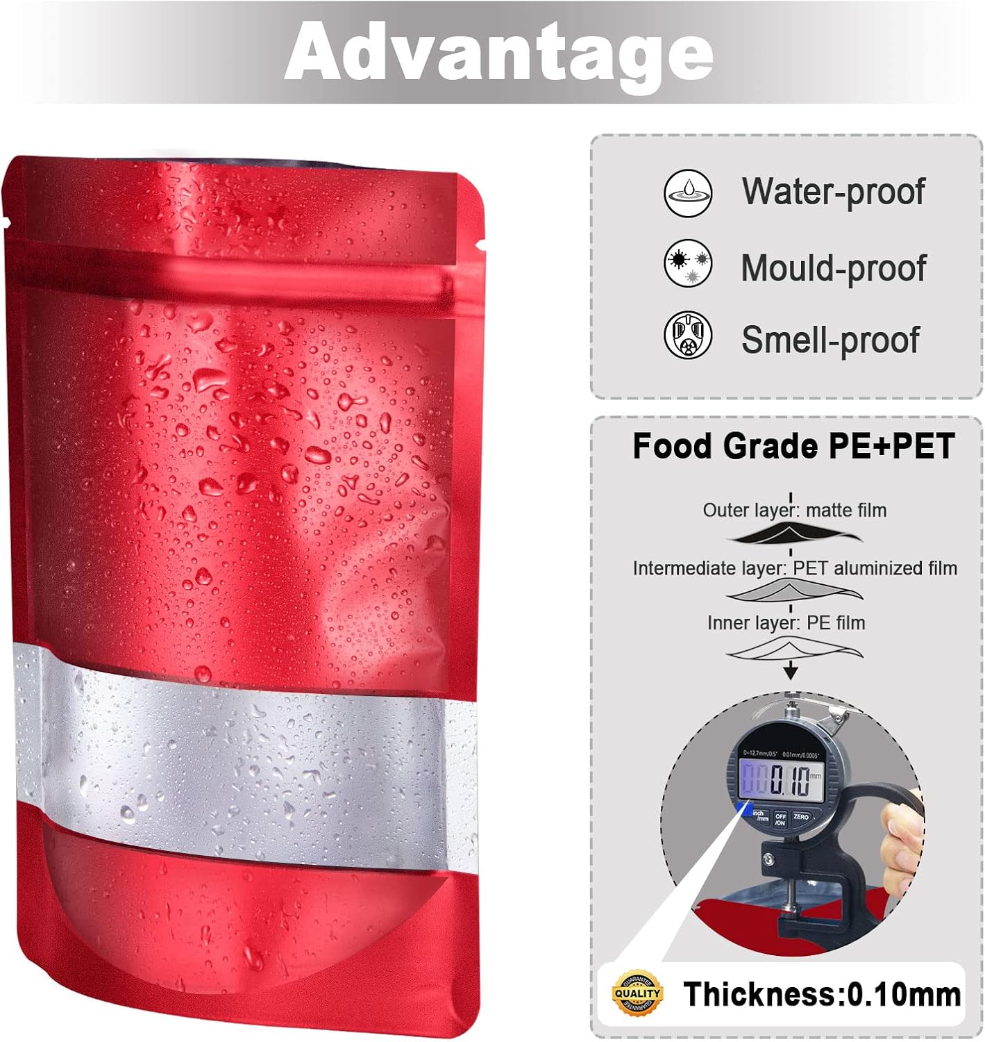 4"x6" 120pcs Mylar Bags for Food Storage,Smell Proof Bag with Matte Window Resealable Food Storage Bags for Small Business, Stand-up Foil Pouch Packaging Freeze Dried Candy Bag（Red）