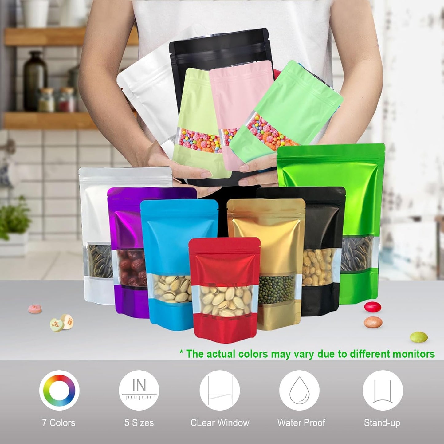 4"x6" 120pcs Mylar Bags for Food Storage,Smell Proof Bag with Matte Window Resealable Food Storage Bags for Small Business, Stand-up Foil Pouch Packaging Freeze Dried Candy Bag（Black）