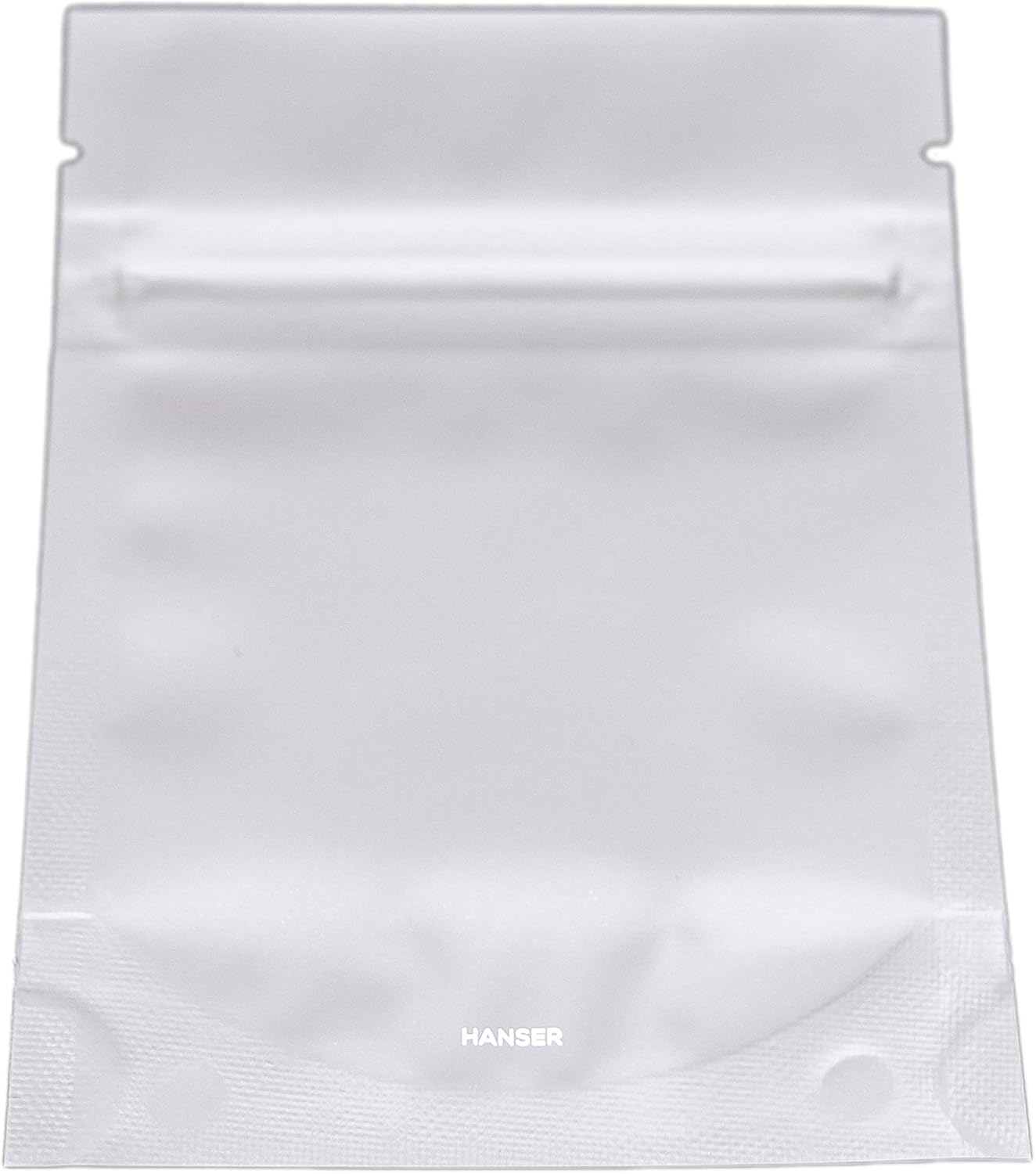 HANSER | Smell Proof Odorless Mylar Resealable Foil Pouch Bags with clear Window | Stand up bottom | Airtight | matte white | 100 Pieces | 3x4 inches