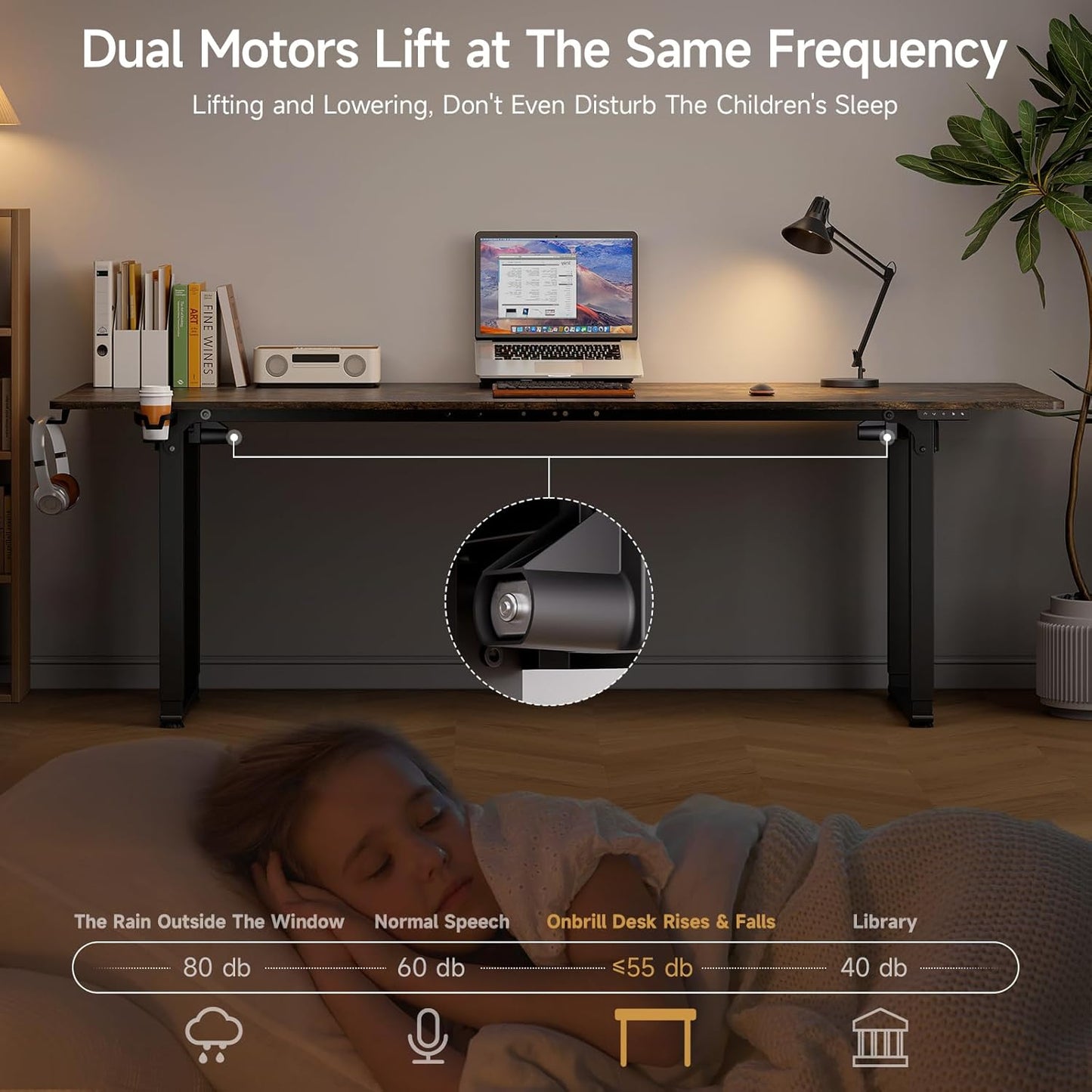 Standing Desk, 71x32 Inches Rectangle Stand Up Desk with 4 Legs, Dual Motor and Memory Controller, Adjustable Height from 28-46 Inches for Home and Computer Workstation, Rustic Brown