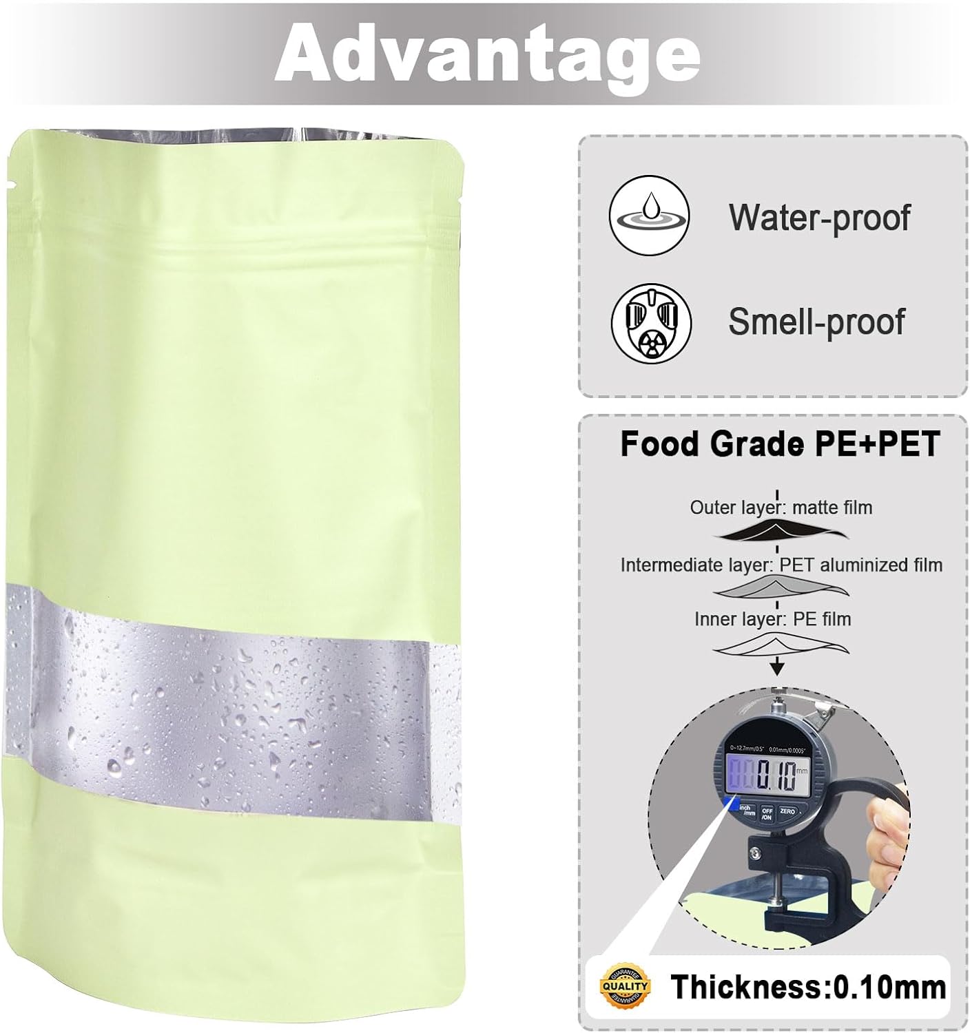 5.5"x7.8" 120pcs Mylar Bags for Food Storage,Smell Proof Bag with Matte Window Resealable Food Storage Bags for Small Business, Stand-up Foil Pouch Packaging Freeze Dried Candy Bag(Beige)