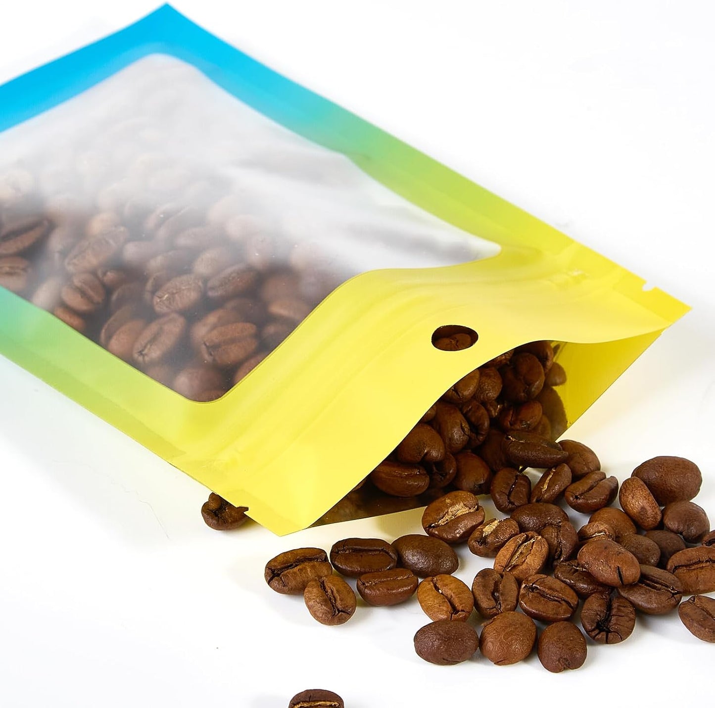 100 Pcs Resealable Mylar Bags, Gradient Color Food Storage Bags, Zip Bag Foil Bags Packaging Pouch for Food Storage, Sample, Small Business (Yellow Blue, 5.9 X 8.6 Inch)