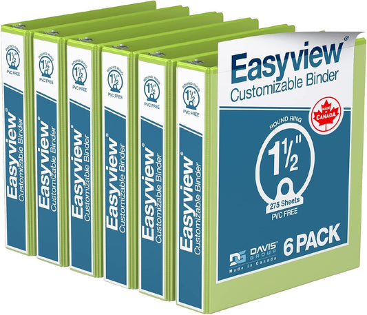 Easyview Premium 3-Ring Binders with Clear-View Covers and Round Rings, Binders for School or Office, 1.5 Inch, Pack of 6, Lime Green