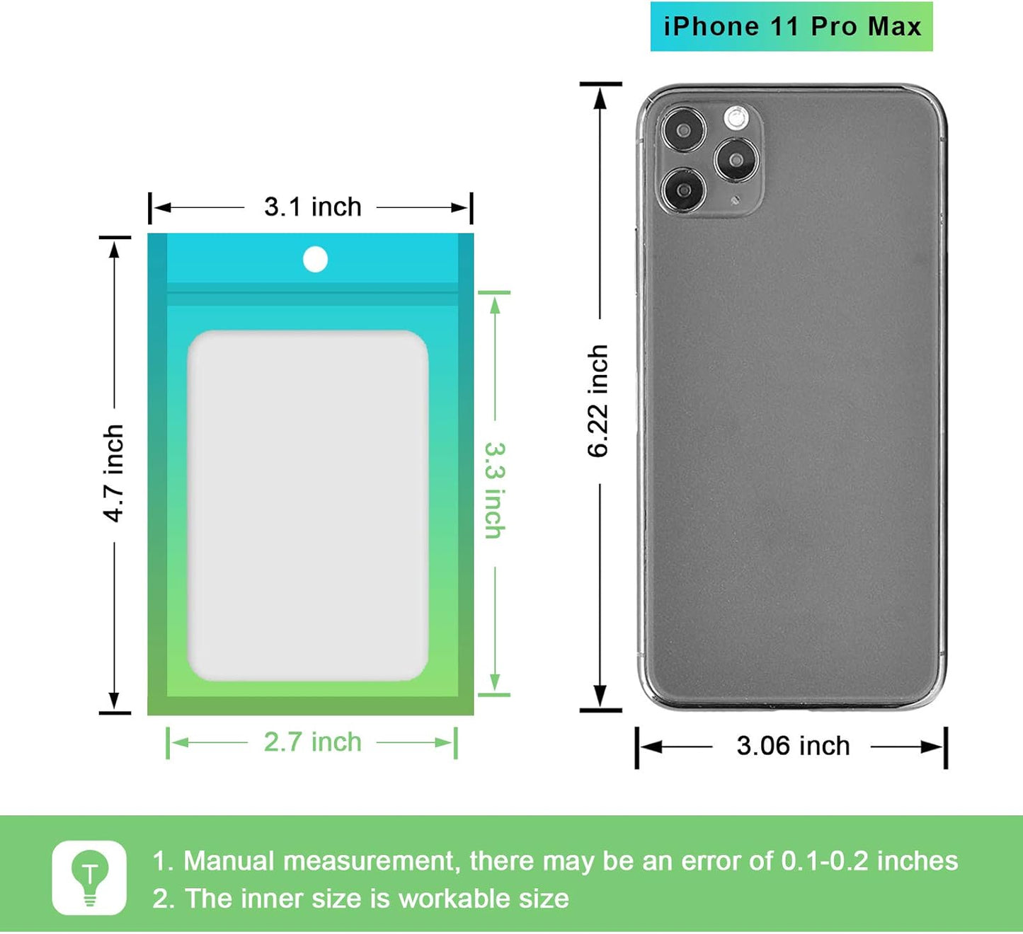 100 Pcs Resealable Mylar Bags, Gradient Color Food Storage Bags, Zip Bag Foil Bags Packaging Pouch for Food Storage, Sample, Small Business (Blue Green, 3.1 X 4.7 Inch)