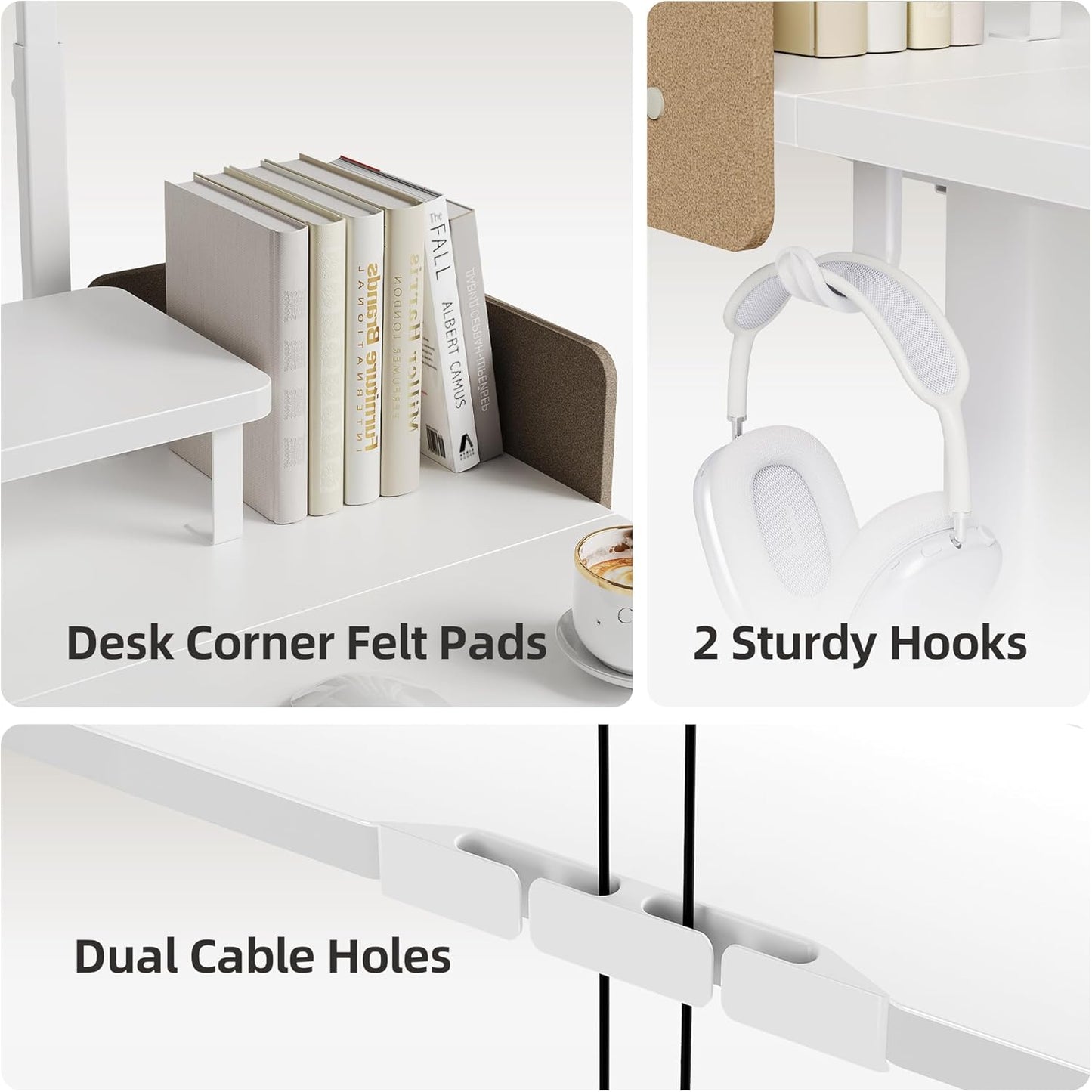 Claiks Electric Standing Desk with Monitor Stand, 48 x 24 Inches Electric Height Adjustable Desk with Removable Shelves, Stand Up Computer Desk Workstation, White