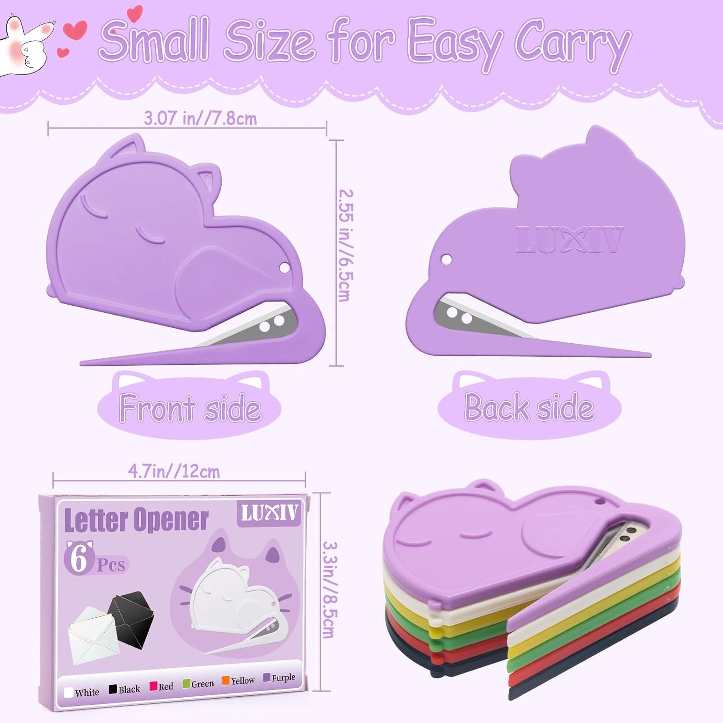 6 Pack Letter Opener Envelope Slitter Cat Shape, Luxiv Envelope Opener Slitter for Women, Men Mail Open Tool Mini Safe Letter Package Open Tool for Office, Home (12)