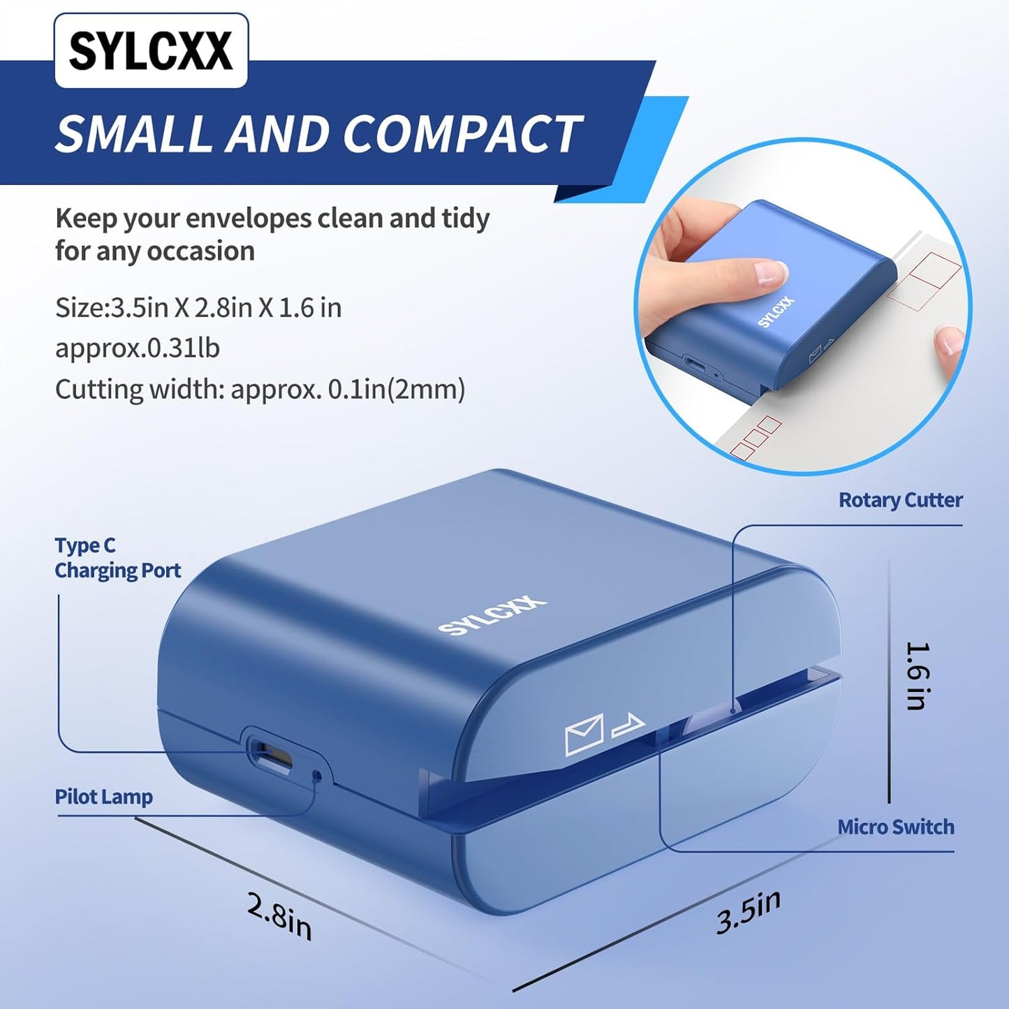 Rechargeable Electric Letter Opener - Electric Envelope Opener, Letter Openers Envelope Slitter for Office & Home Desks, Mail Openers with Safe Cutting and Portable Design
