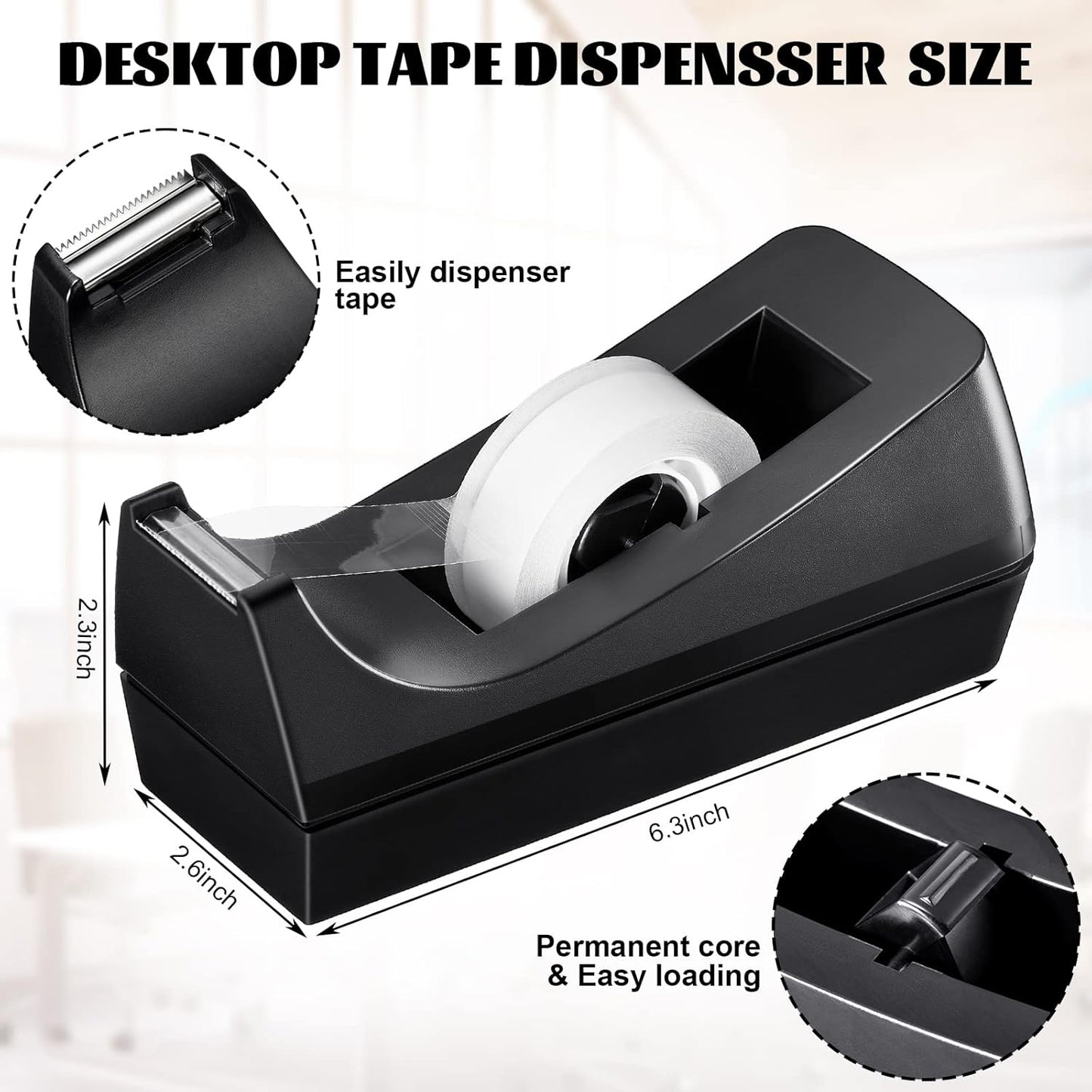 3 Pack Desktop Tape Dispenser Tape Roll Non Skid Base Tape Dispensers for Office Home School (Tape Not Included)