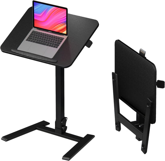 Mobile Folding Desk 25 Inch - No Assembly Sit-Stand Desk,Height Adjustable Rolling Laptop Desk, Space-Saving Portable Desk with Wheels for Home Office Craft & Study, Black