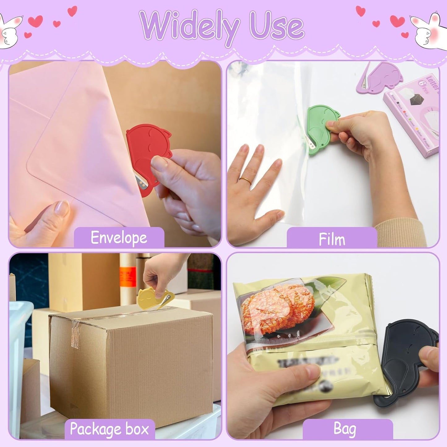 6 Pack Letter Opener Envelope Slitter Cat Shape, Luxiv Envelope Opener Slitter for Women, Men Mail Open Tool Mini Safe Letter Package Open Tool for Office, Home (12)