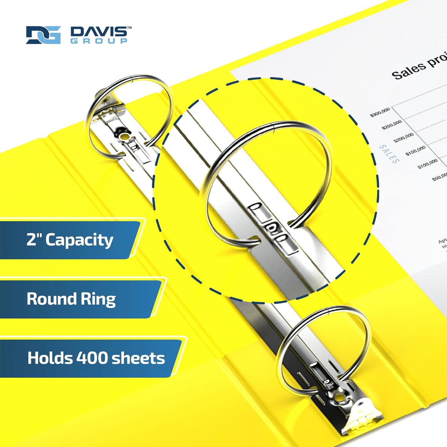 Premium Economy 6-Pack 3-Ring Binders for School or Office, Round-Ring Binders, 2 Inch, Yellow