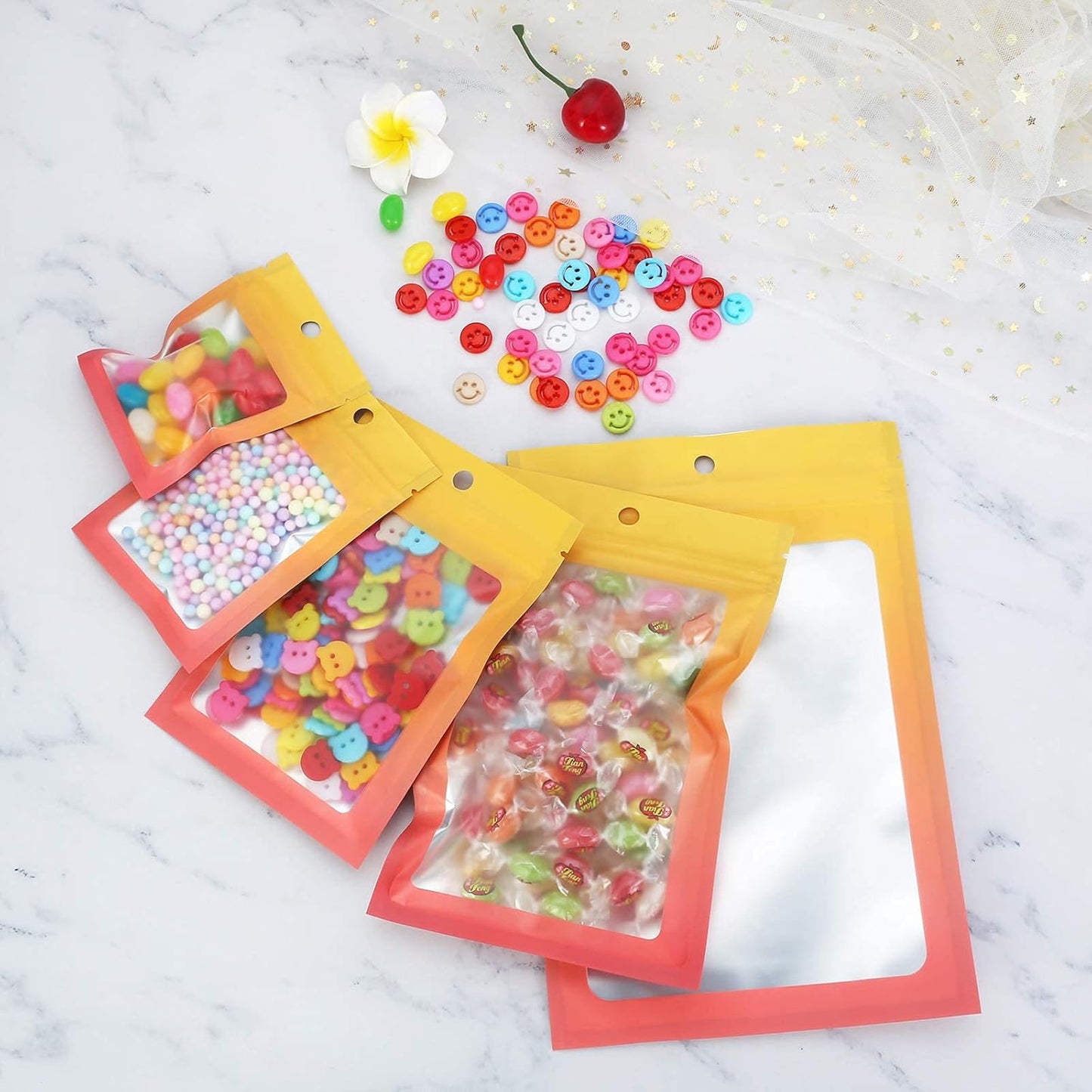 100 Pcs Resealable Mylar Bags, Gradient Color Food Storage Bags, Zip Bag Foil Bags Packaging Pouch for Food Storage, Sample, Small Business (Yellow Orange, 4 X 6 Inch)