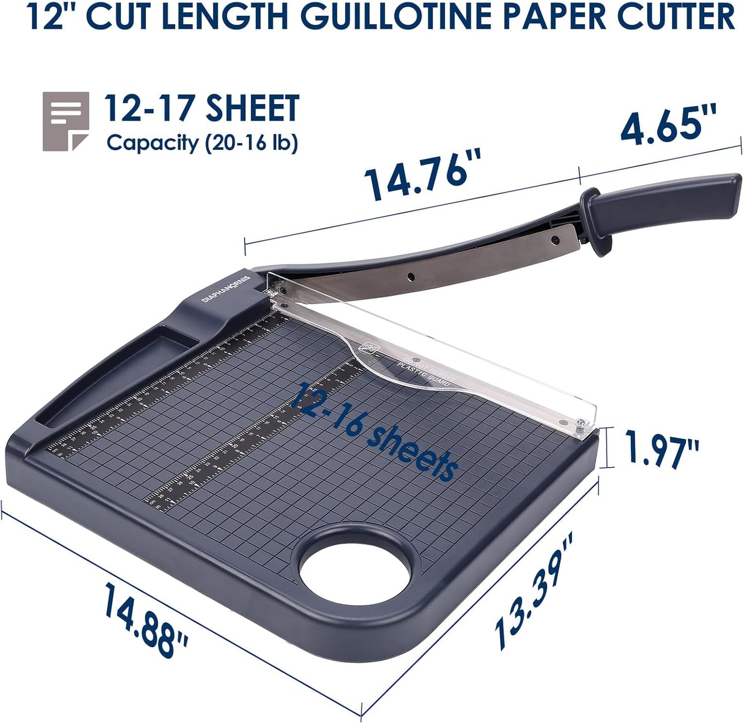 Paper Cutter,Paper Trimmer12" Cutting Length Heavy Duty Guillotine Paper Slicer with Safety Guard and Blade Lock,12 Sheets Capacity,Ideal for Offices,Homes,Printing Shops,Photo Studios (13079GREY)