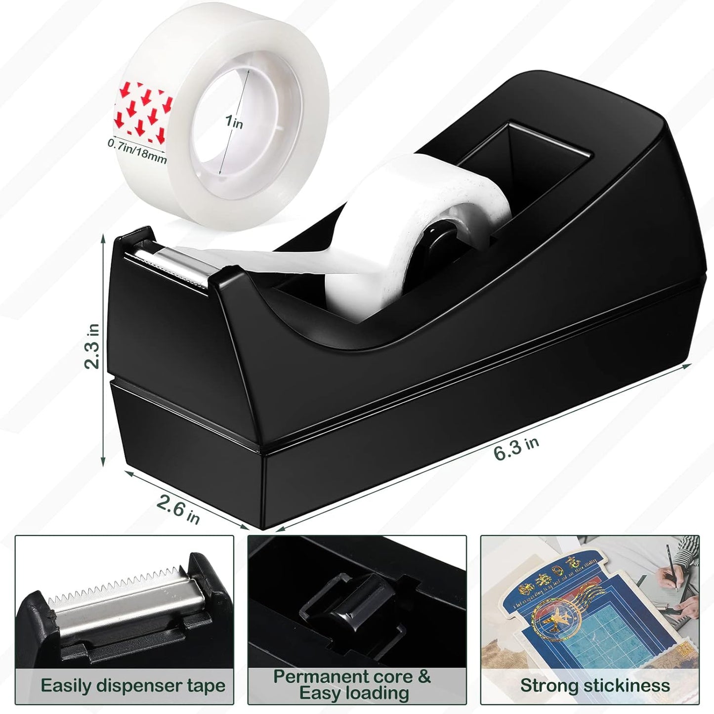 Yahenda 6 Pack Desktop Tape Dispenser Non Skid Base with 0.7 x 985 Inches Invisible Tape Refills Bulk Weighted Roll Dispenser for Office Home School