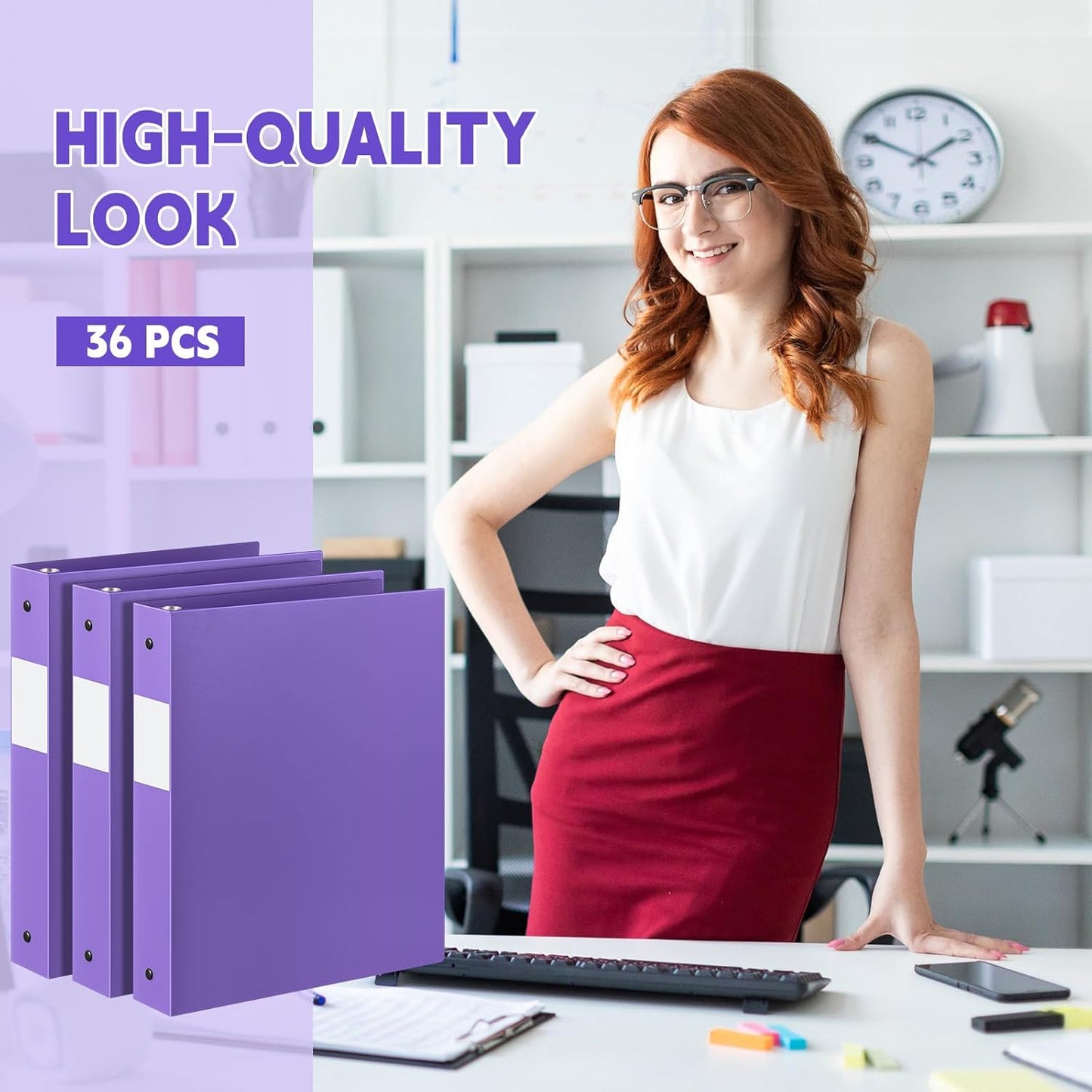 36 Pcs 1 Inch 3 Ring Plastic Binder Flexible Binders Bulk Fits Letter Size 8.5'' x 11'' Paper Holds up to 225 Sheets with 1 Pockets Versatile Binder for School Office Home (Purple)