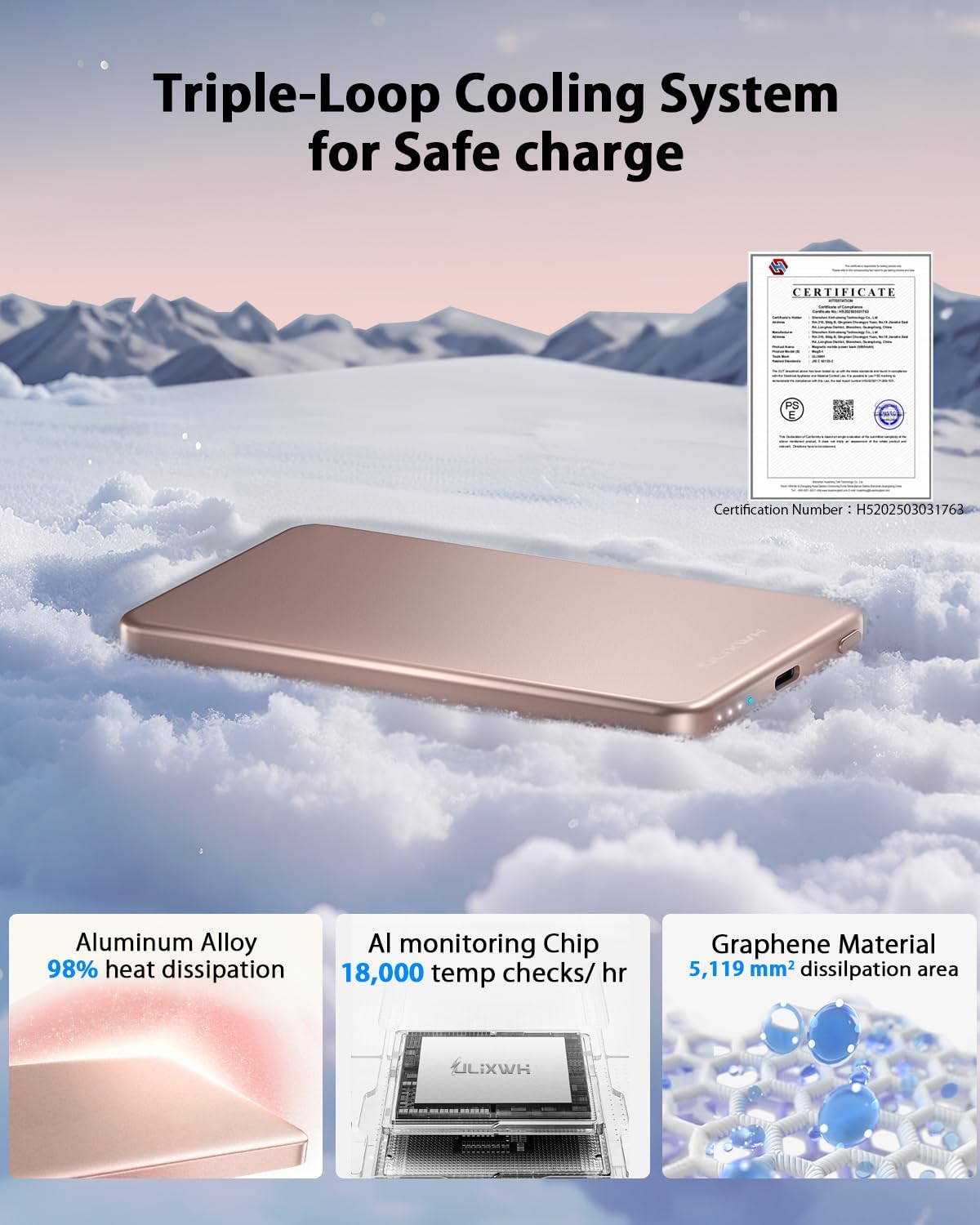 [0.3" Ultra Slim] [Alloy-Made] ULiXWH for Magsafe Portable Charger for iPhone, 2025 Upgrade 5000mAh Fast Charging Magnetic Power Bank, Wireless Battery Pack for iPhone 17 Air 16 15 Pro Max 14 13, Pink