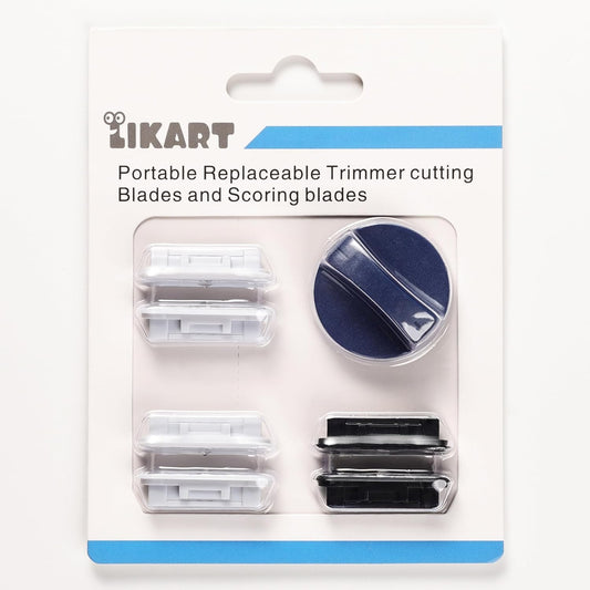 Likart 6-Pack Paper Cutter Replacement Blades kit,Portable Trimmer Cutting Blades Compatible for Portable Trimmer/Basic Trimmer/Roll Holder,4 Cutting Blades & 2 Scoring Blades with a Holder,Blue