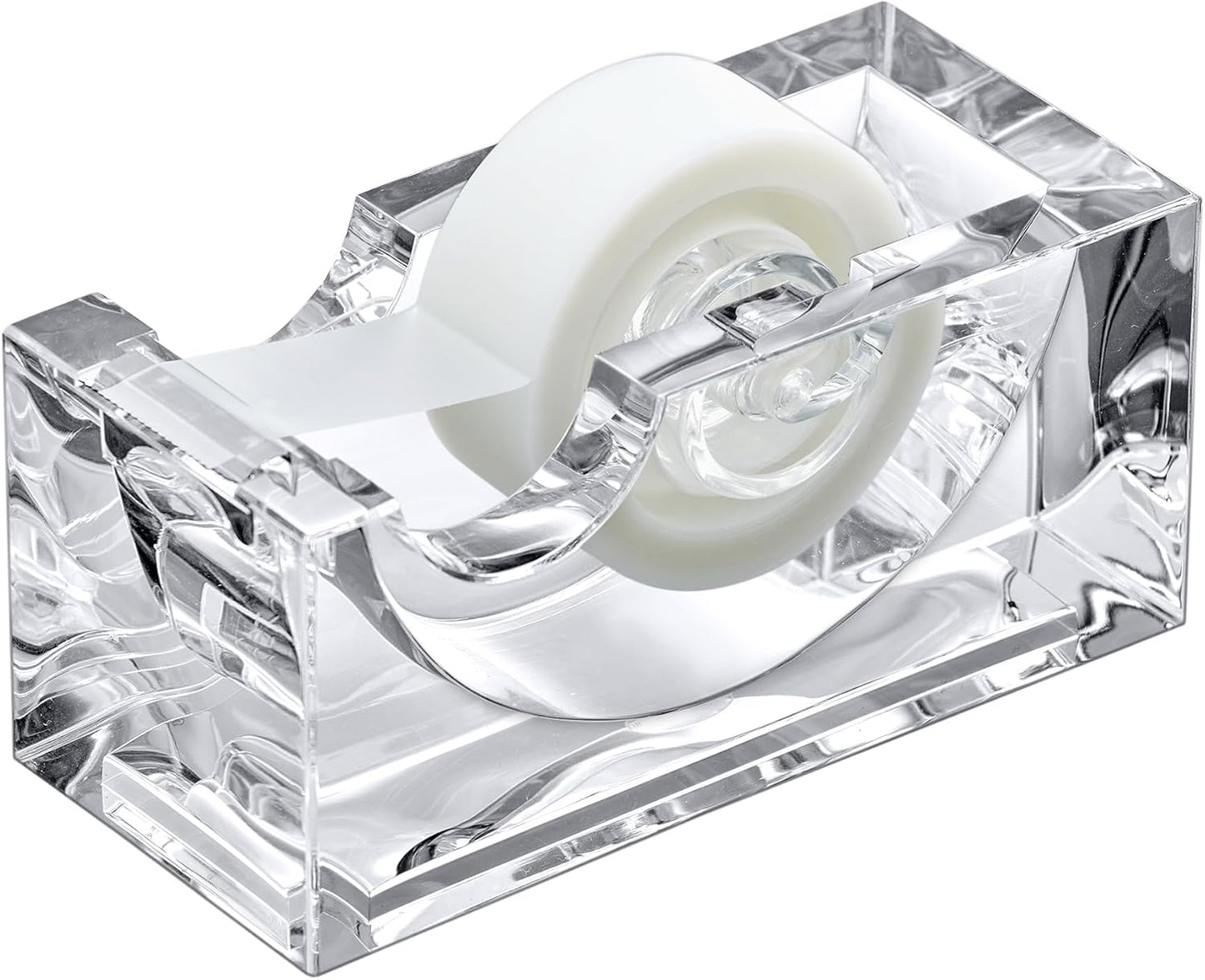 Amazing Abby - Tanya - Acrylic Tape Dispenser (1-Pack), Plastic Label Roll Holder, Clear Sticker Organizer, Perfect Office Desktop Storage Solution for Tapes, Labels, Stickers, and More