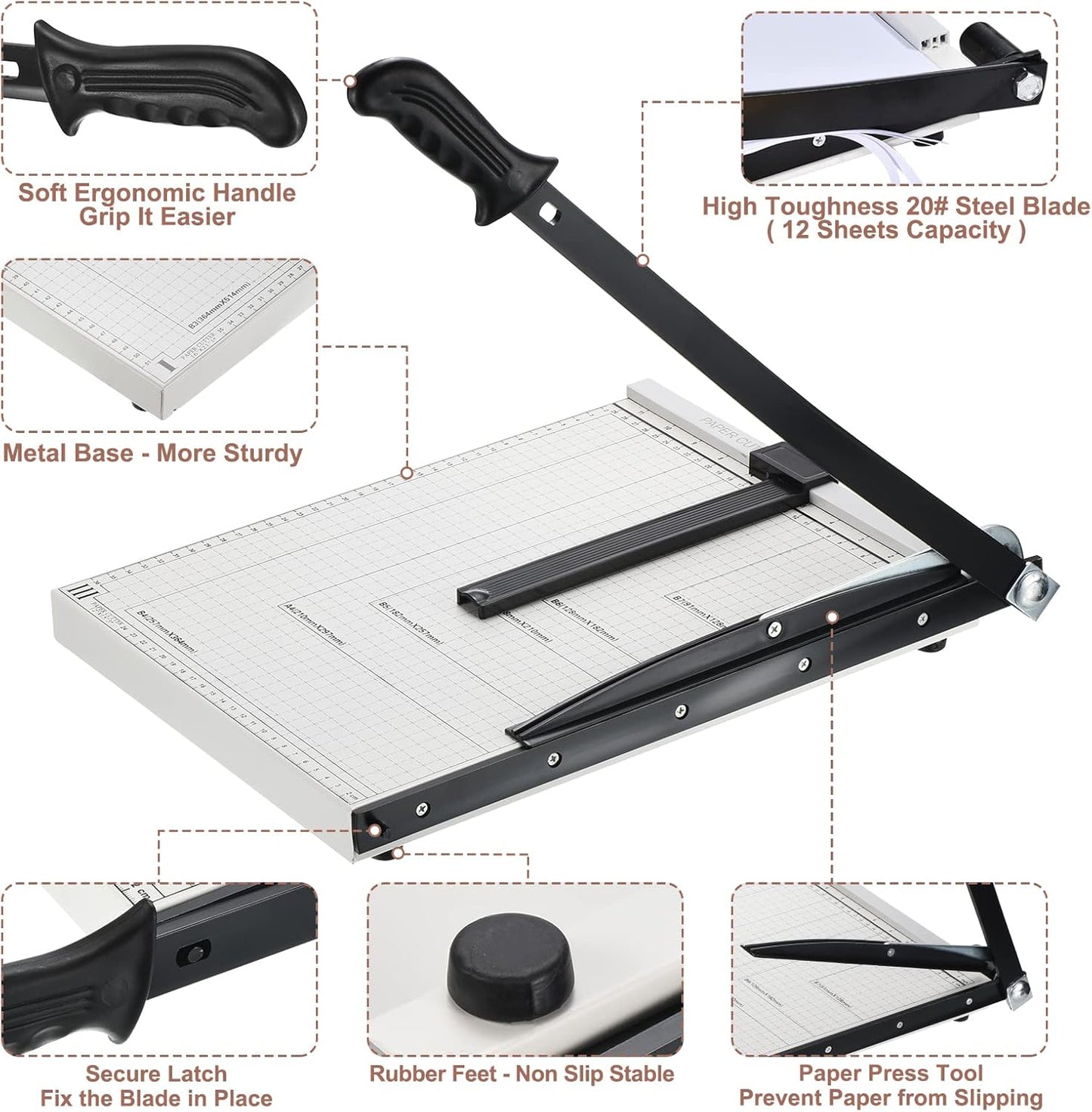 PATIKIL Paper Cutter B4 Stack Paper Trimmer for Cardstock, 15" Cutting Length, Guard Rail Paper Press Tool, Adjustable Guide, Metal Base, 12-Sheet Capacity, Paper Slicer for Office, Home