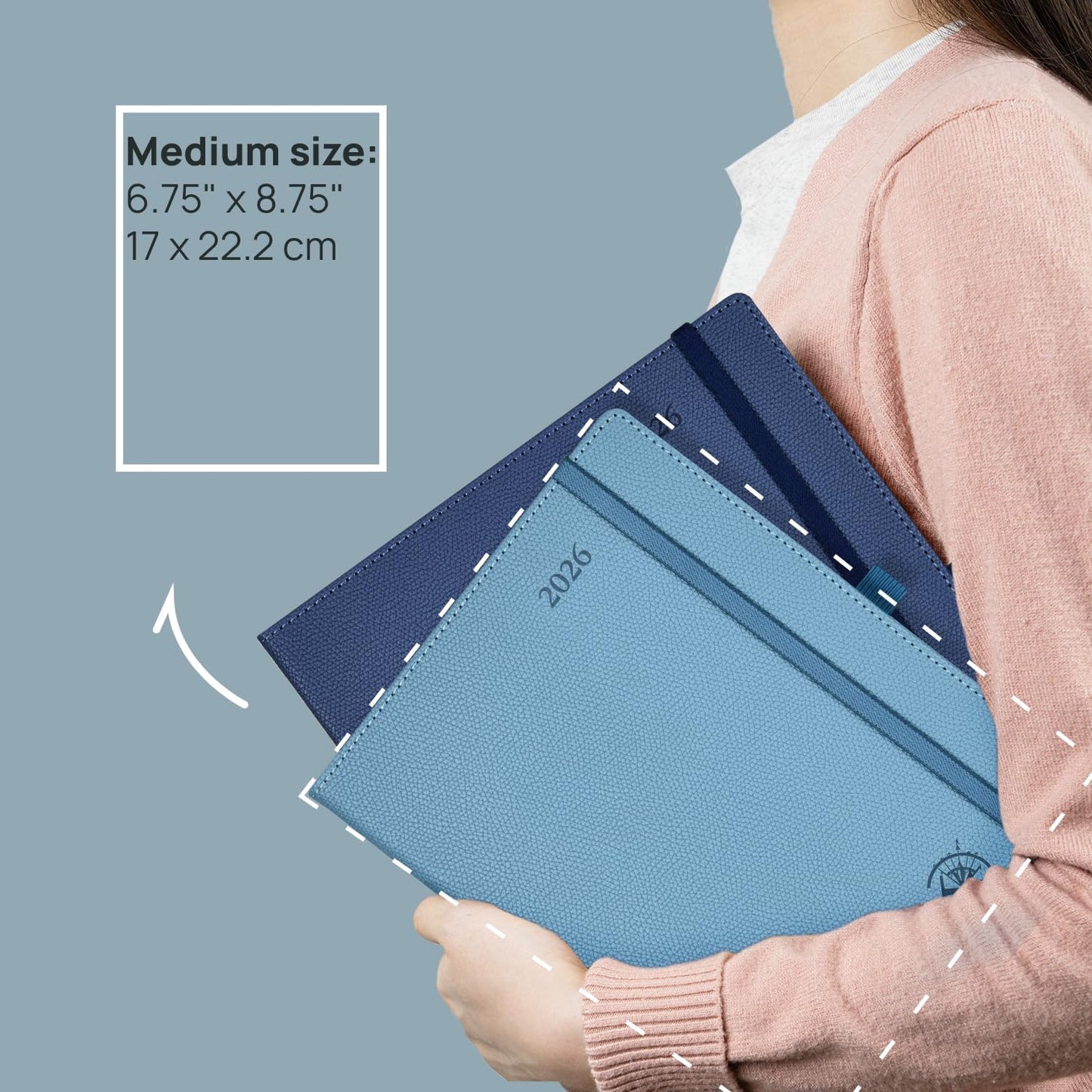 POPRUN Weekly Planner 2026 Calendar (Medium 6.75" x 8.75") 12 Months Notebook with Horizontal Layout, Leather Hardcover, Inner Pocket, 100GSM Thick Paper, Pen Holder - Army Green