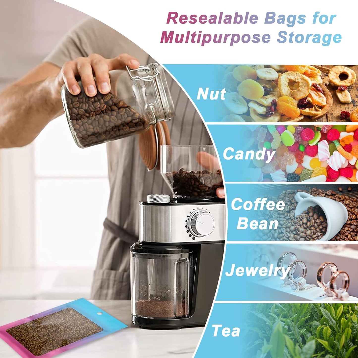 100 Pcs Resealable Mylar Bags, Gradient Color Food Storage Bags, Zip Bag Foil Bags Packaging Pouch for Food Storage, Sample, Small Business (Blue Pink, 4 X 6 Inch)