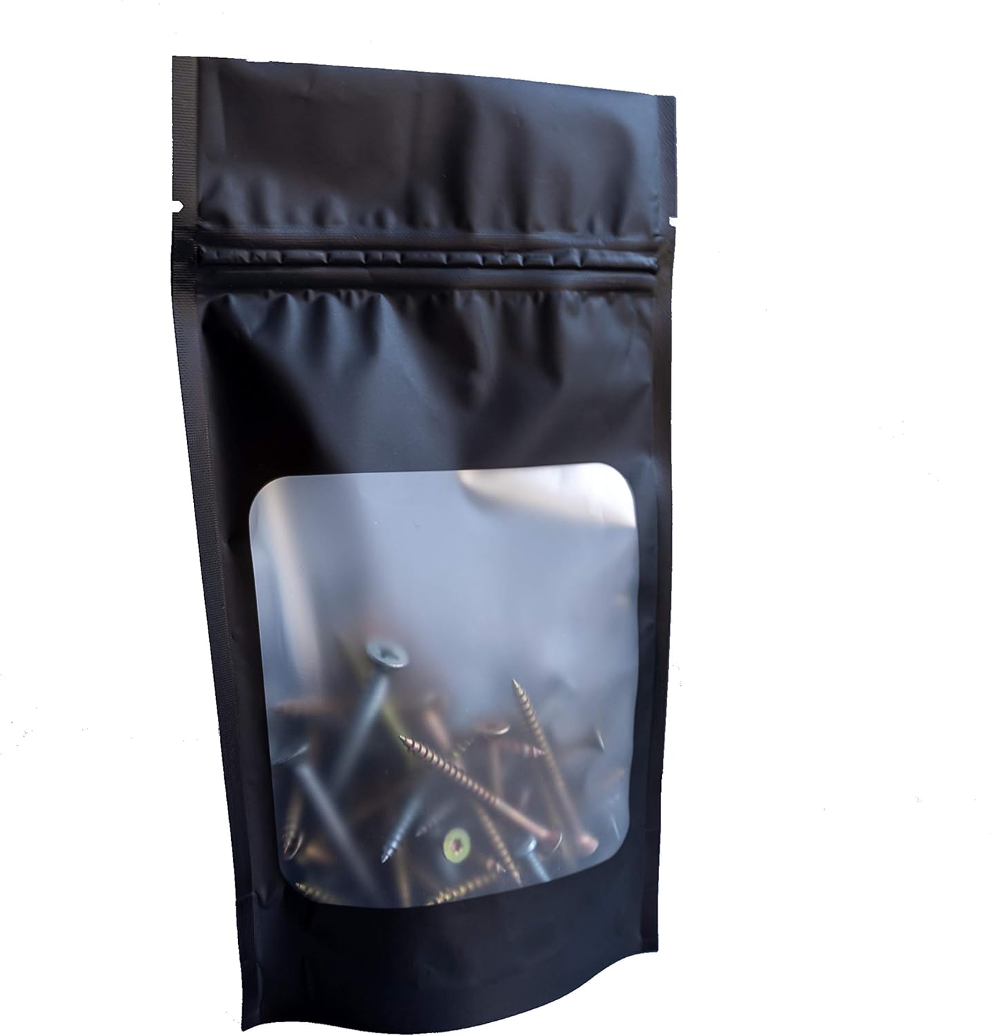 HANSER | Smell Proof Odorless Mylar Resealable Foil Pouch Bags with clear Window | Stand up bottom | Airtight | matte black | 100 Pieces | 4.8x8.2 Inches