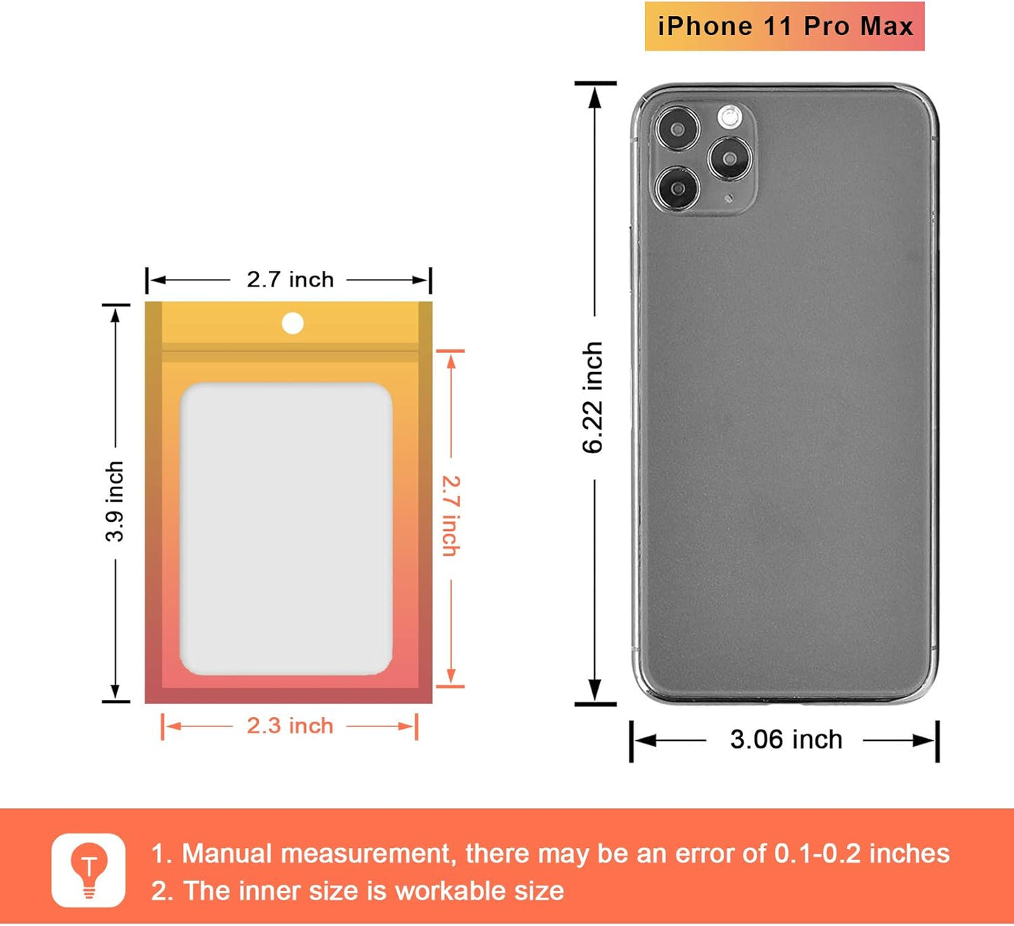 100 Pcs Resealable Mylar Bags, Gradient Color Food Storage Bags, Zip Bag Foil Bags Packaging Pouch for Food Storage, Sample, Small Business (Yellow Orange, 2.7 X 3.9 Inch)