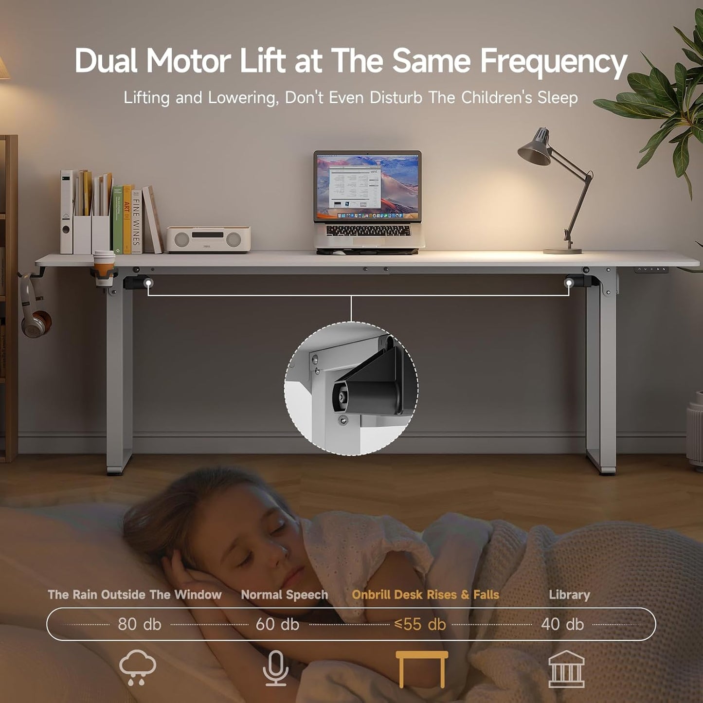 Standing Desk, 63x30 Inches Rectangle Stand Up Desk with 4 Legs, Dual Motor and Memory Controller, Adjustable Height from 28-46 Inches for Home and Computer Workstation, White