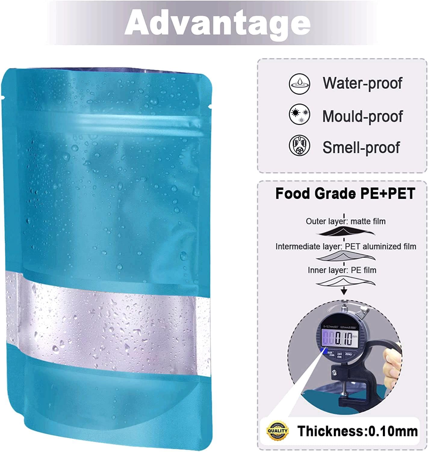 4"x6" 120pcs Mylar Bags for Food Storage,Smell Proof Bag with Matte Window Resealable Food Storage Bags for Small Business, Stand-up Foil Pouch Packaging Freeze Dried Candy Bag(Blue)