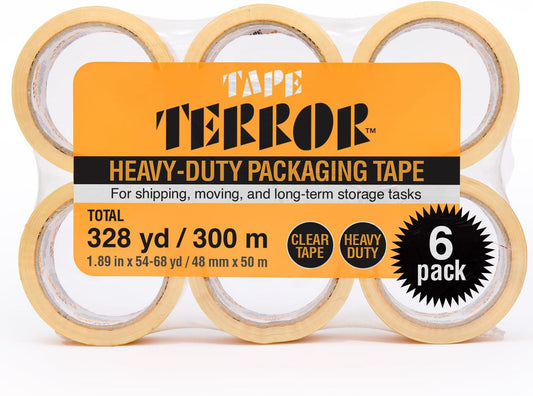 Heavy-Duty Clear Packing Tape (6 Rolls) - Strong Packing Tape for Moving Boxes, Shipping, Mailing, Storage, and More - Packaging & Shipping Supplies (48mm x 50m per Roll)