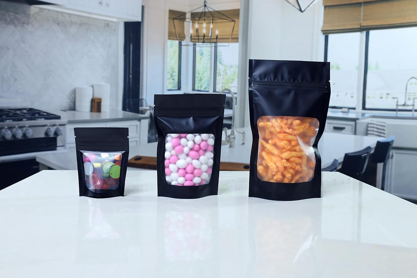 HANSER | Smell Proof Odorless Mylar Resealable Foil Pouch Bags with clear Window | Stand up bottom | Airtight | matte black | 100 Pieces | 4x6 inches