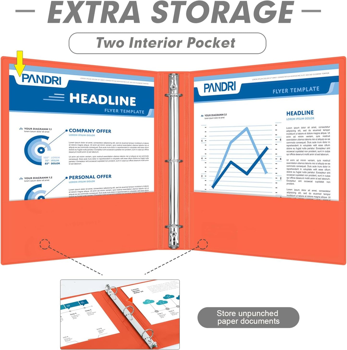 3 Ring Binder 2 Inch, PANDRI 6 Pack 2-Inch Binder Fits Letter Size 8.5'' x 11'' Paper, Versatile Binders for Office Home School, 2 Pockets, Assorted 6 Color