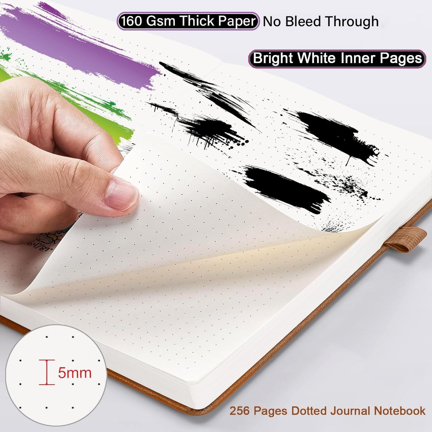 ZXHQ A5 Bullet Dotted Journal Notebook-150gsm Thick Paper, 256 Pages, Dot Grid Hardcover, Tree of Life Design, Fine Inner Pocket - 5.9" × 8.5" Brown