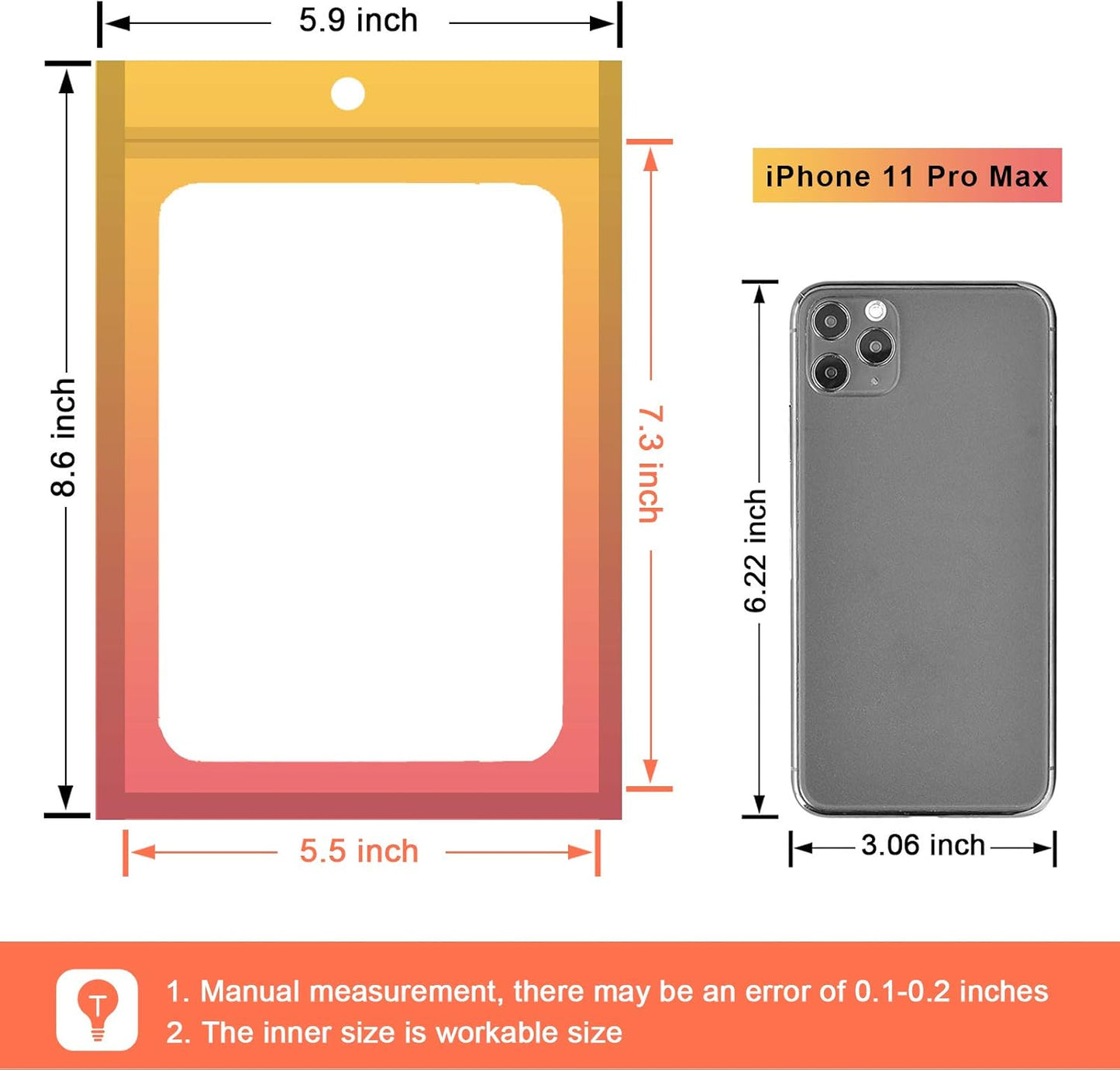 100 Pcs Resealable Mylar Bags, Gradient Color Food Storage Bags, Zip Bag Foil Bags Packaging Pouch for Food Storage, Sample, Small Business (Yellow Orange, 5.9 X 8.6 Inch)