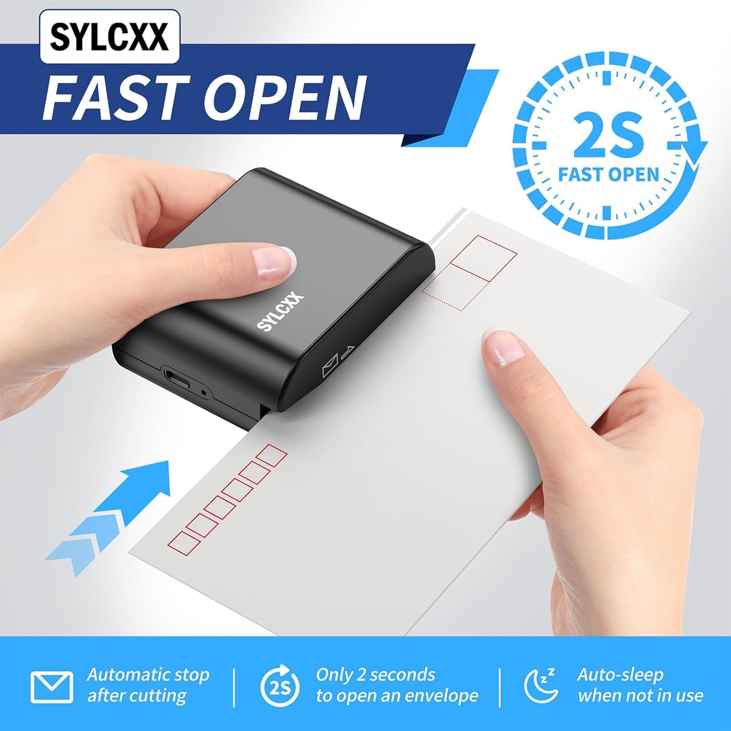 Rechargeable Electric Letter Opener - Letter Openers Envelope Slitter, Electric Envelope Opener, Mail Opener, Universal Envelope Efficient Letter Opener Tool for Office, Home (Black)