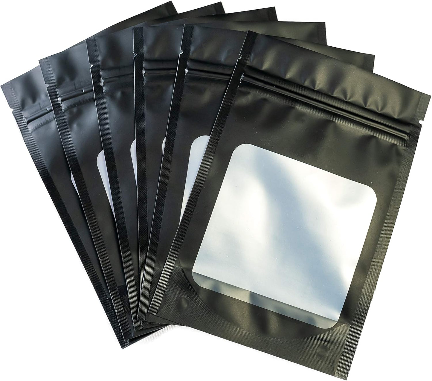 HANSER | Smell Proof Odorless Mylar Resealable Foil Pouch Bags with clear Window | Stand up bottom | Airtight | matte black | 100 Pieces | 4x6 inches