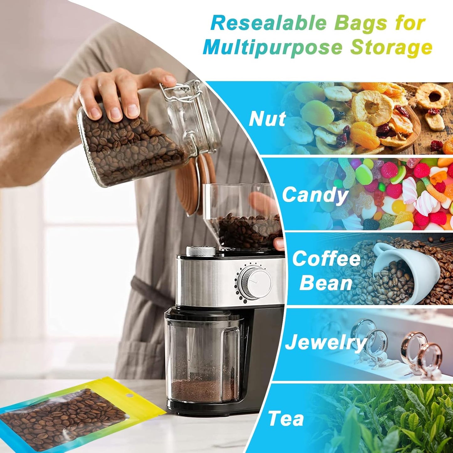 100 Pcs Resealable Mylar Bags, Gradient Color Food Storage Bags, Zip Bag Foil Bags Packaging Pouch for Food Storage, Sample, Small Business (Yellow Blue, 2.7 X 3.9 Inch)