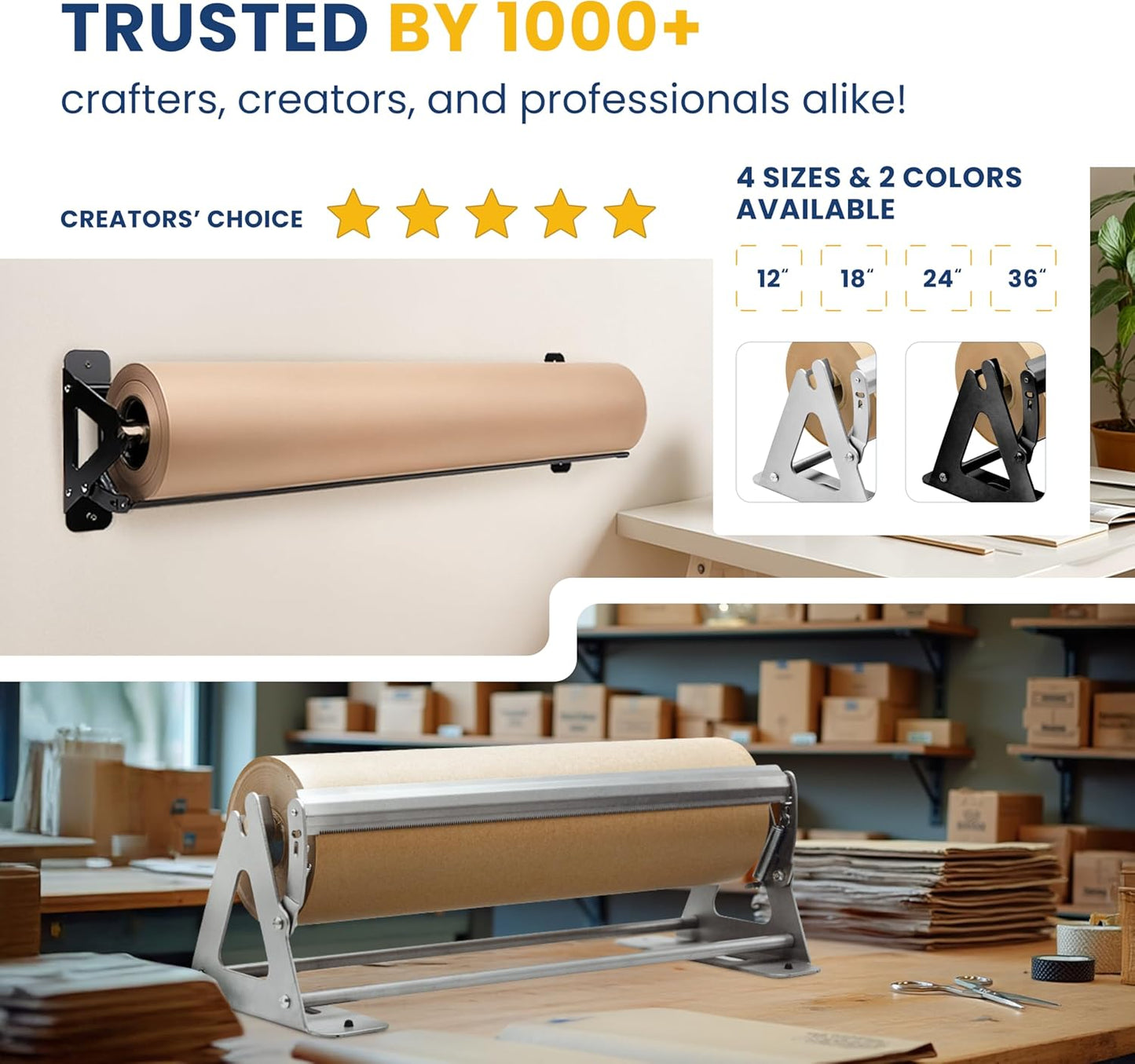 DIY Crew 24 Inch Paper Roll Dispenser and Cutter - Heavy-Duty Wall Mountable, Non Slip Tabletop - Kraft, Freezer, Butcher Paper - Up to 1000ft Rolls