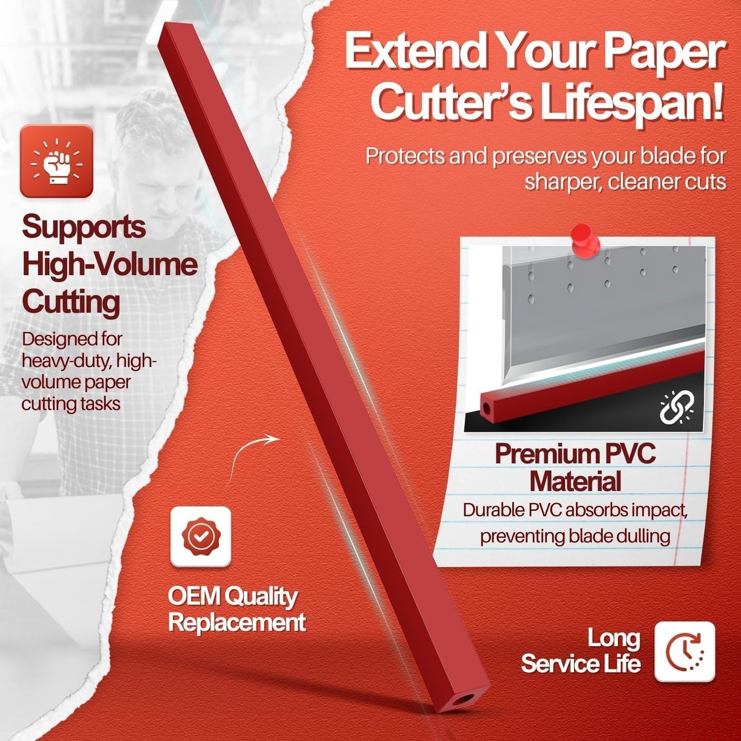 Flexzion 17" A3 Cutting Stick Replacement, Stack Paper Cutter Trimmer Blade Rubber Pad for Heavy Duty Professional Industrial Guillotine Stack Desktop, 17 inch Trimming Machine Accessories Parts