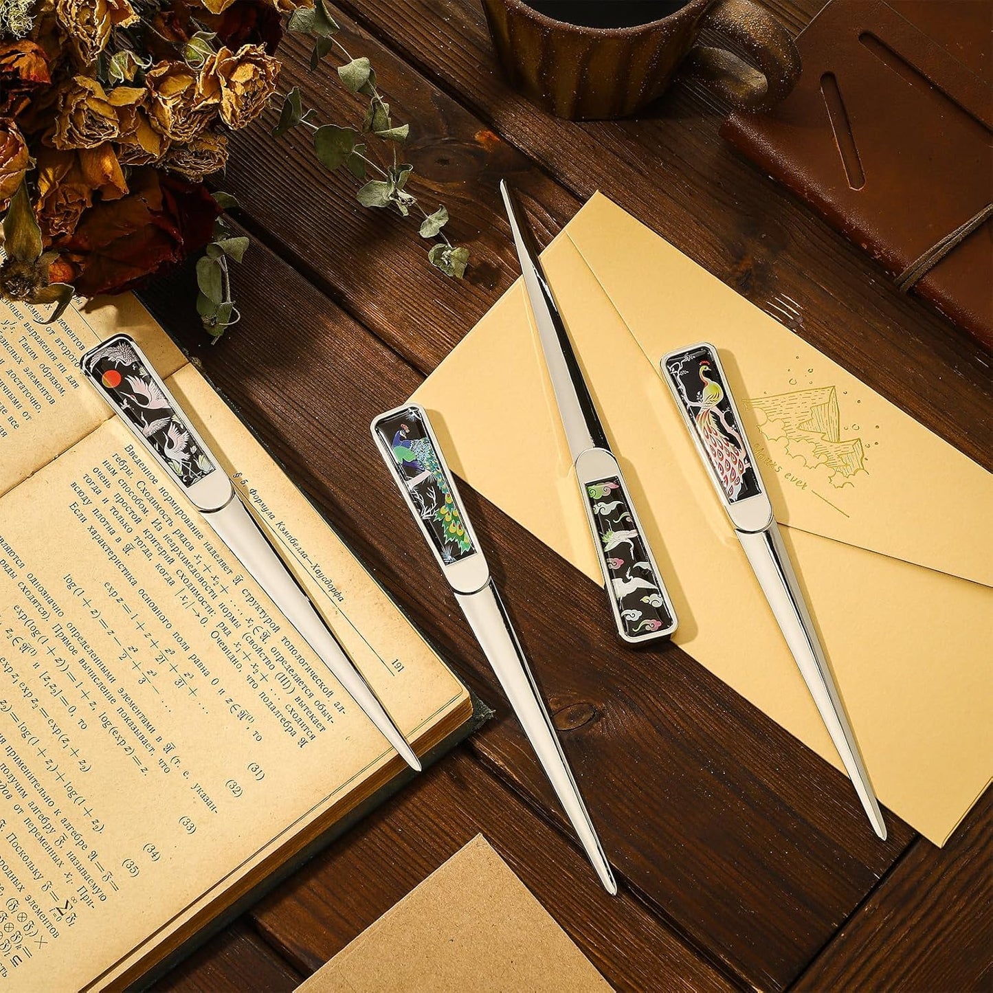 4 Pieces Letter Opener Knife Stainless Steel Envelope Openers Lightweight Mail Opener Tool Slitters Letter Knives for Office Home School Supplies (Retro Style)