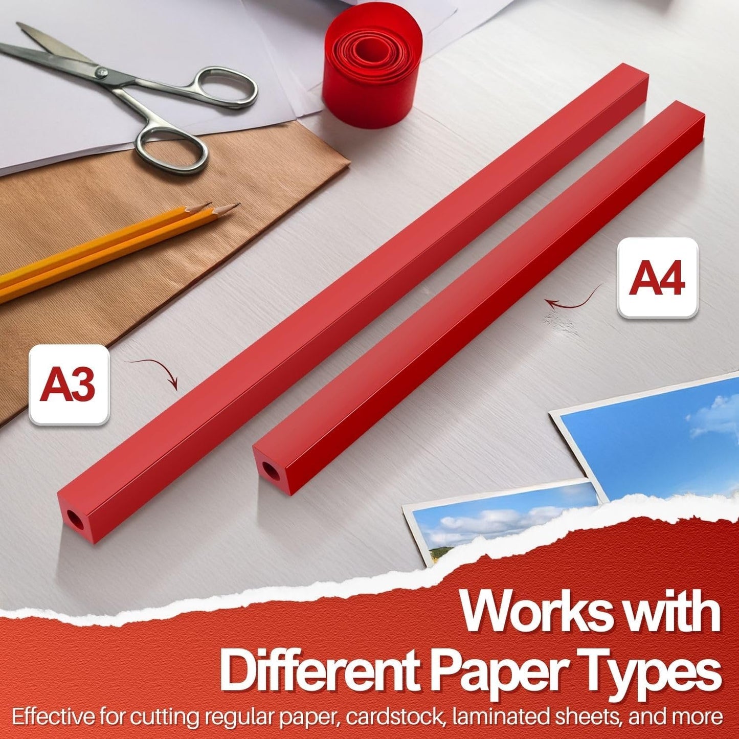 Flexzion 12" A4 Cutting Stick Replacement, Stack Paper Cutter Trimmer Blade Rubber Pad for Heavy Duty Professional Industrial Guillotine Stack Desktop, 12 inch Trimming Machine Accessories Parts