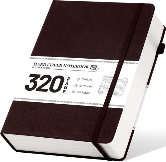 CAGIE B5 Journal Notebook for Men Women 320 Pages 100 Gsm Paper Vintage Journaling Notebooks A5 Hardcover Leather Journals for Writing Travel Work Note Taking Diary, 7.6x10 In, Dark Brown