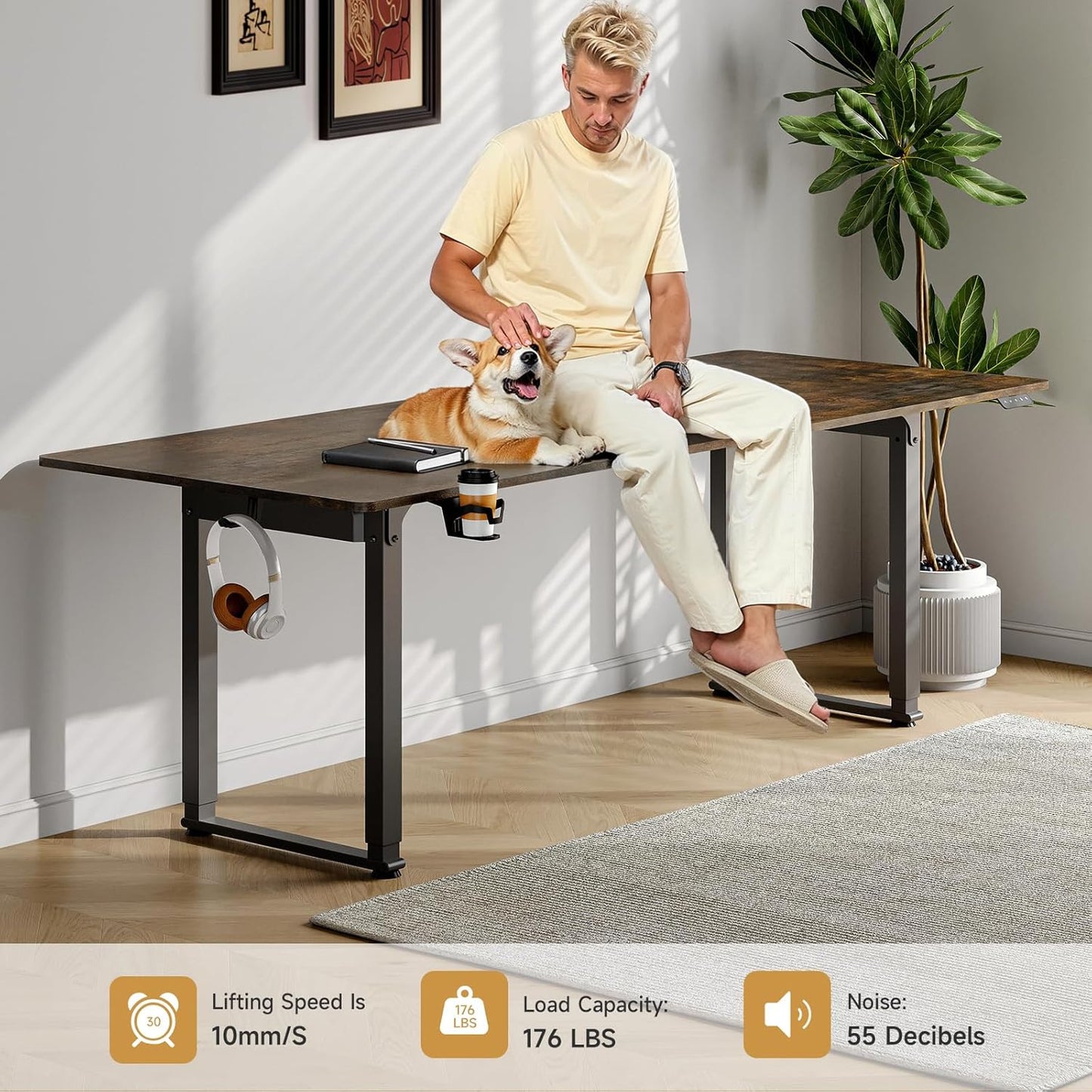 Standing Desk, 71x32 Inches Rectangle Stand Up Desk with 4 Legs, Dual Motor and Memory Controller, Adjustable Height from 28-46 Inches for Home and Computer Workstation, Rustic Brown