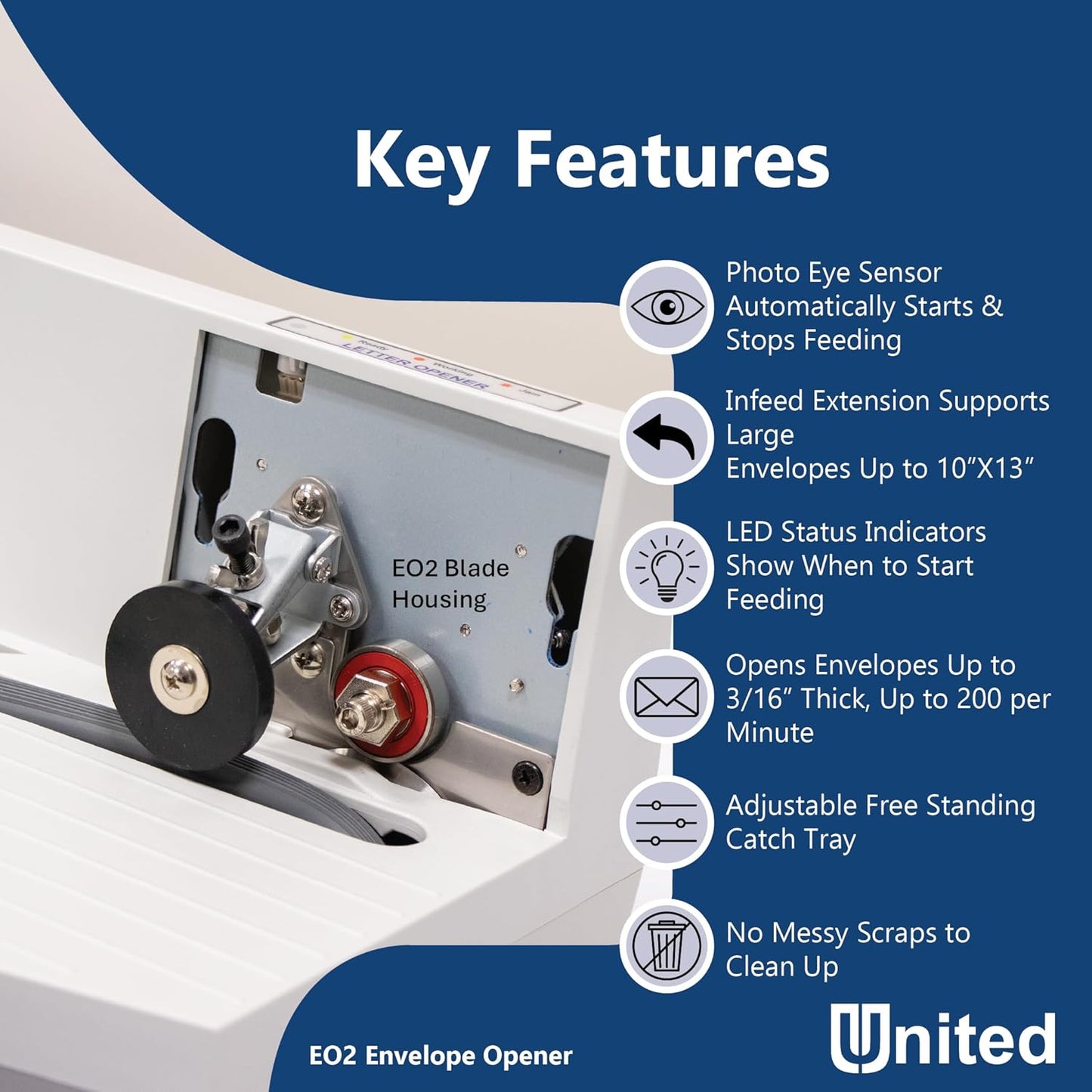 United Office Products EO2 Electric Letter Opener, Automatic Desktop Envelope Opener, Mess-Free Envelope Slitting Machine