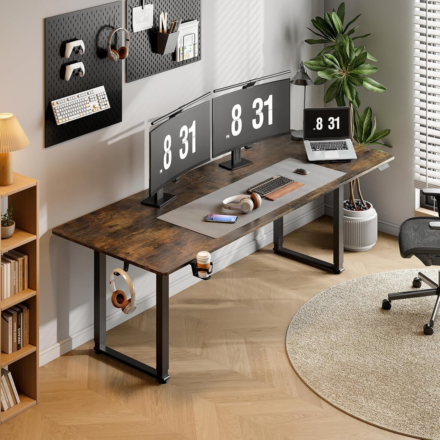 Standing Desk, 71x32 Inches Rectangle Stand Up Desk with 4 Legs, Dual Motor and Memory Controller, Adjustable Height from 28-46 Inches for Home and Computer Workstation, Rustic Brown