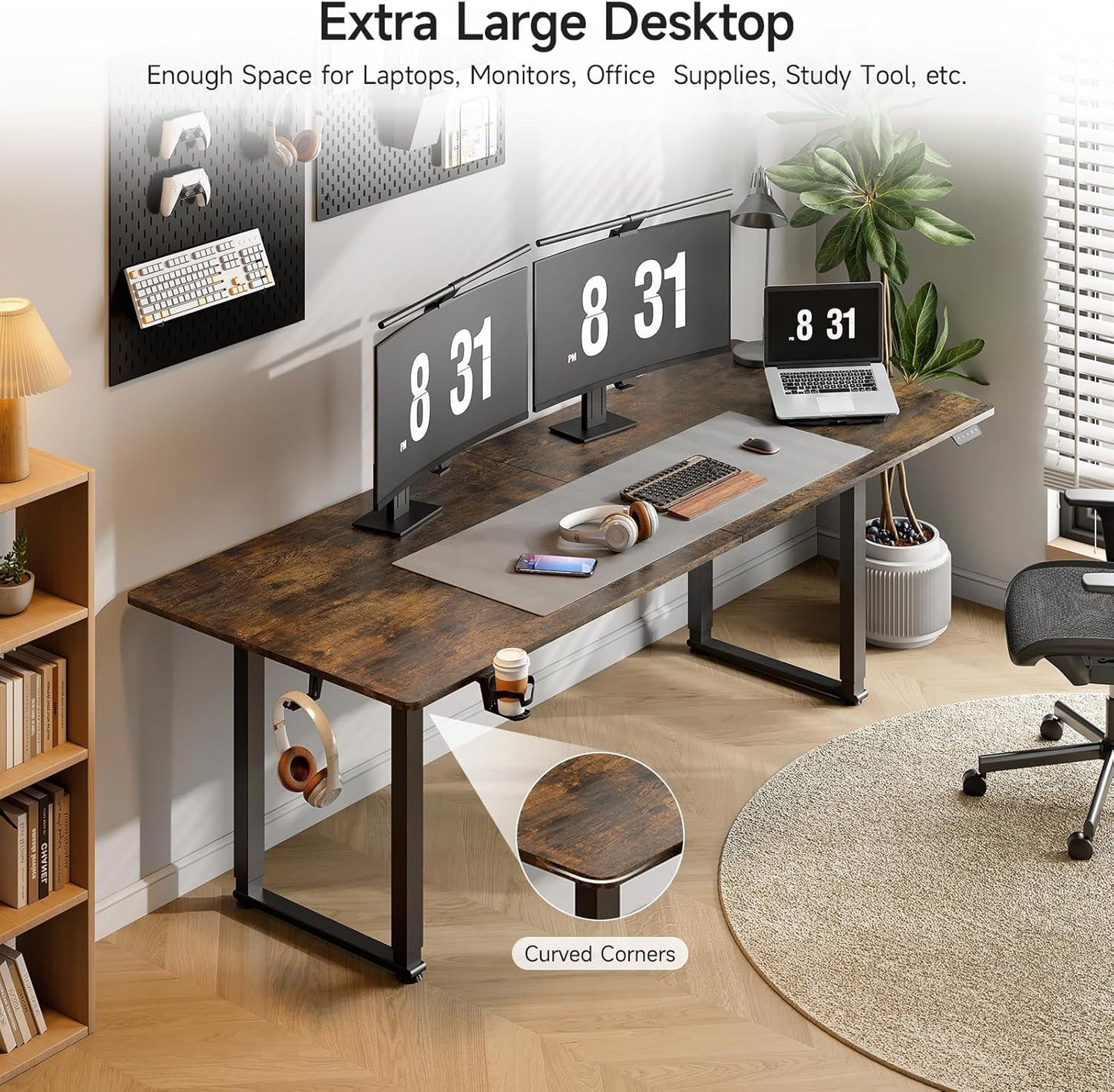 Standing Desk, 71x32 Inches Rectangle Stand Up Desk with 4 Legs, Dual Motor and Memory Controller, Adjustable Height from 28-46 Inches for Home and Computer Workstation, Rustic Brown