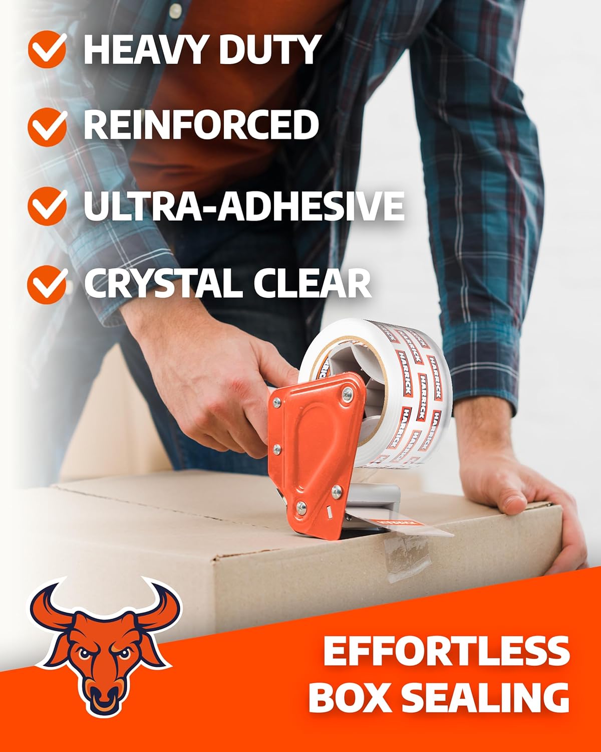 Clear Packing Tape 1.88 inch - Metal Package Tape for Home & Office - Strong & Durable Shipping Packaging Tape - Clear Packaging Tape Dispenser Heavy Duty - 2 Roll / 1 Tape Gun / 109 Yards