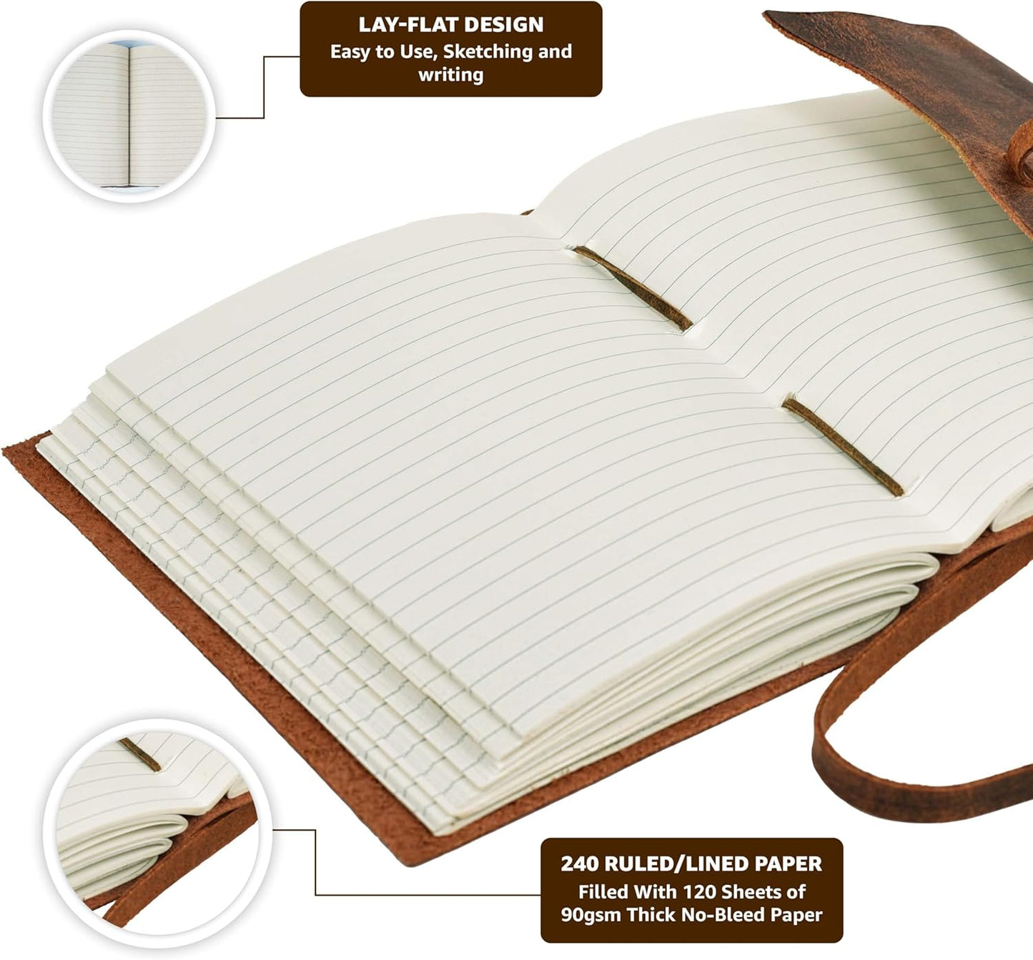 LEATHER VILLAGE Vintage Leather Journal A4 - Brown | 240 Lined Pages | Rustic Notebook for Travel, Office & Personal Use | Handmade College Ruled Diary for Men & Women