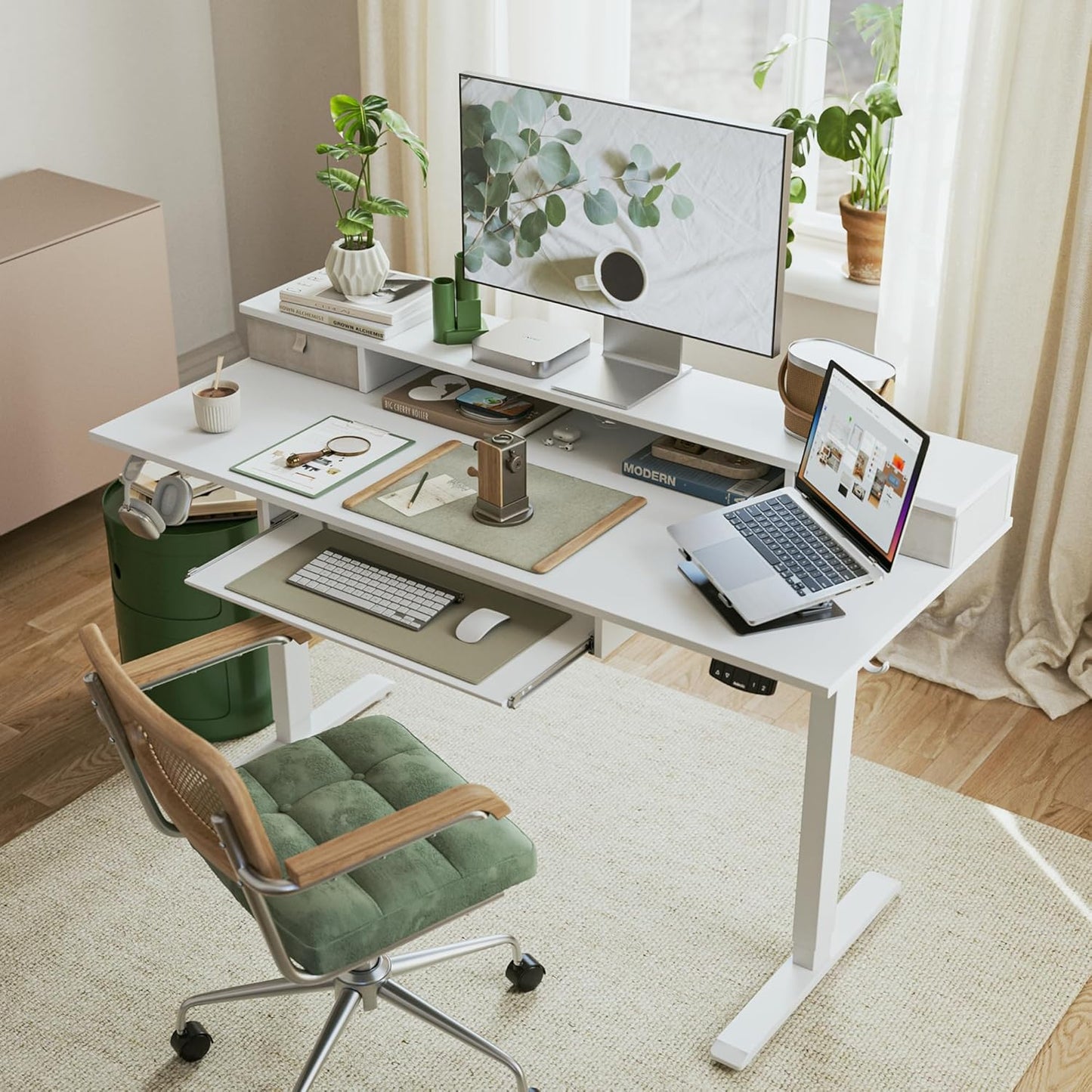 Agilestic Electric Standing Desk with 2 Drawers and Keyboard Tray, 48 x 23 Inches Ergonomic Adjustable Height Desk with Storage, Sit Stand Computer Workstation, White